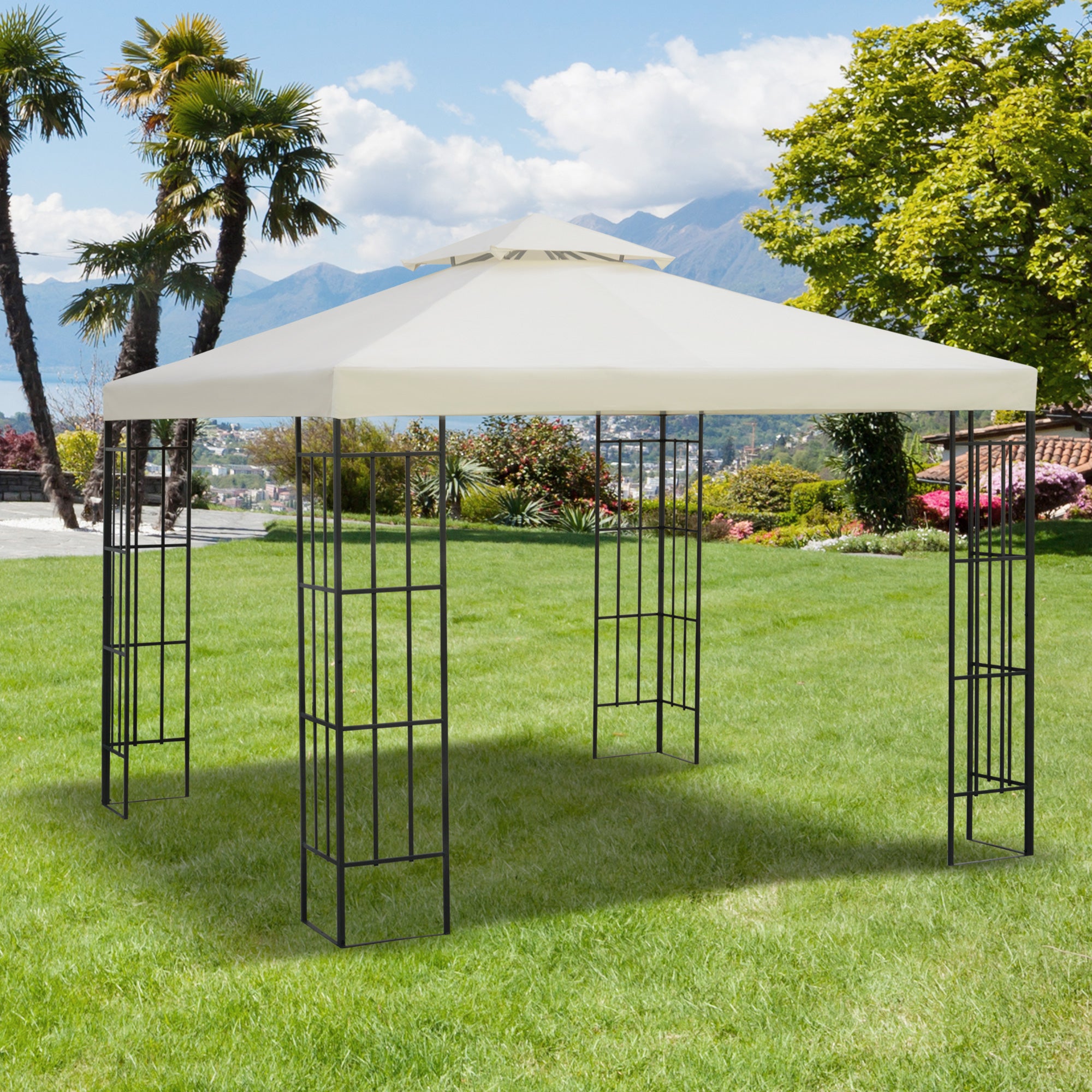 Tetto di Ricambio Impermeabile per Gazebo da Giardino 3x3m Doppio Tetto Crema...