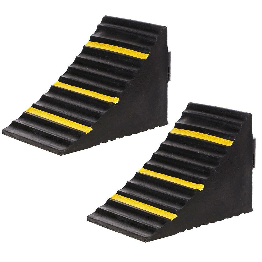 Set 2 Cunei Bloccaruote Fermaruote Gomma Dura Ferma Ruota Ruote Catarifrangenti...