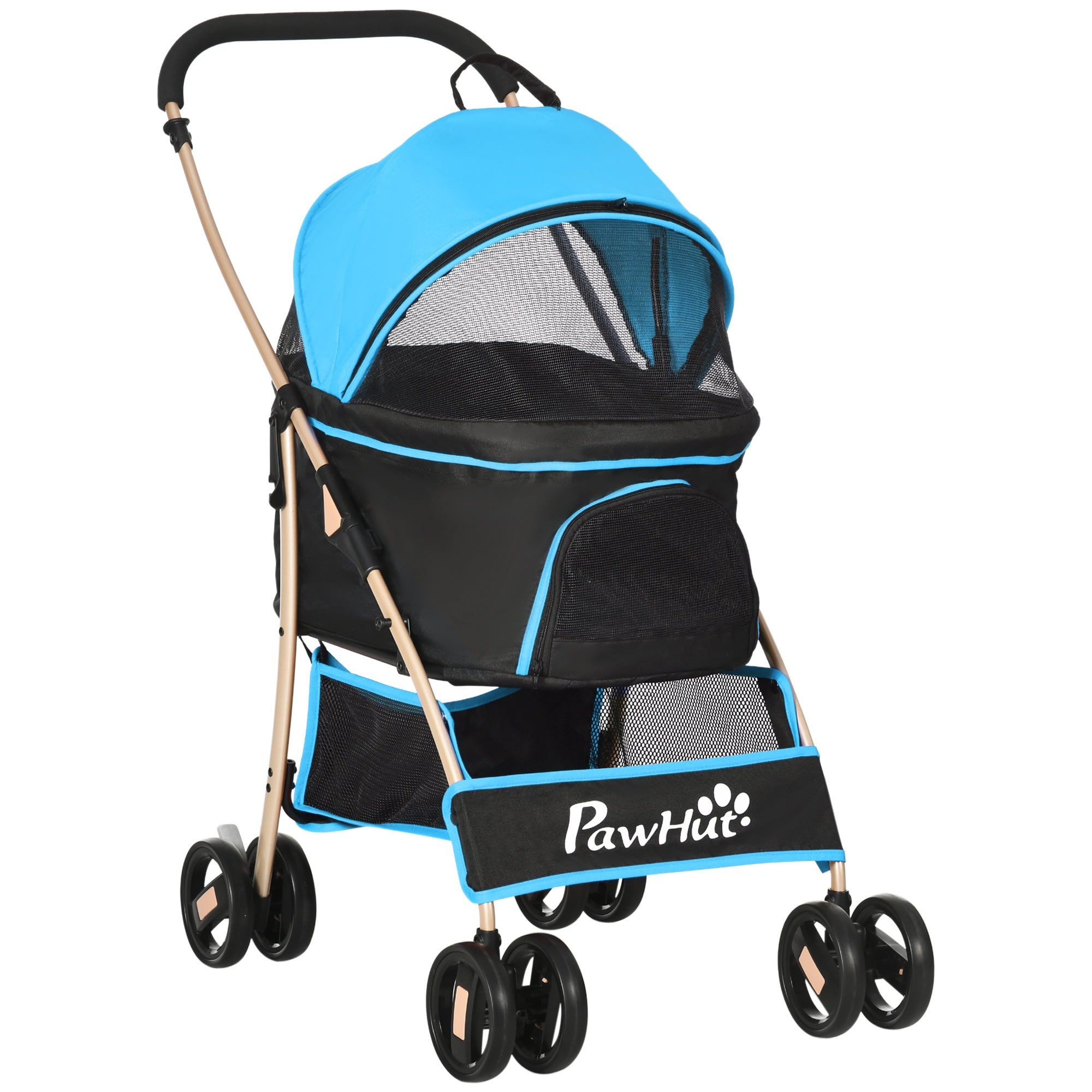 Image of Passeggino per Cani Convertibile in Trasportino 82x49,5x98 cm in Acciaio e Poliestere Azzurro e Nero
