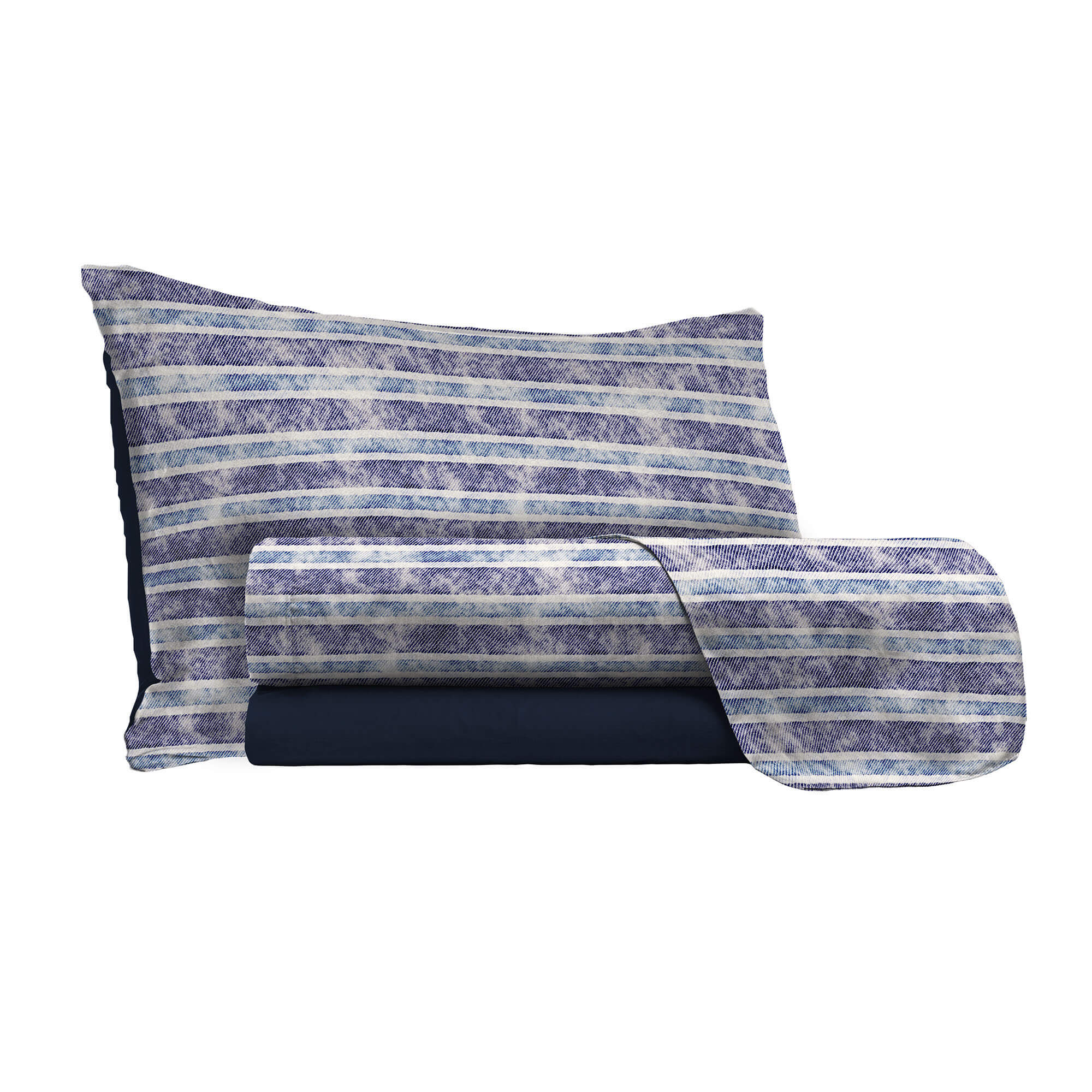 Set Lenzuola Singolo con Stampa Sopra Sotto e Federe Jeans Stripes 