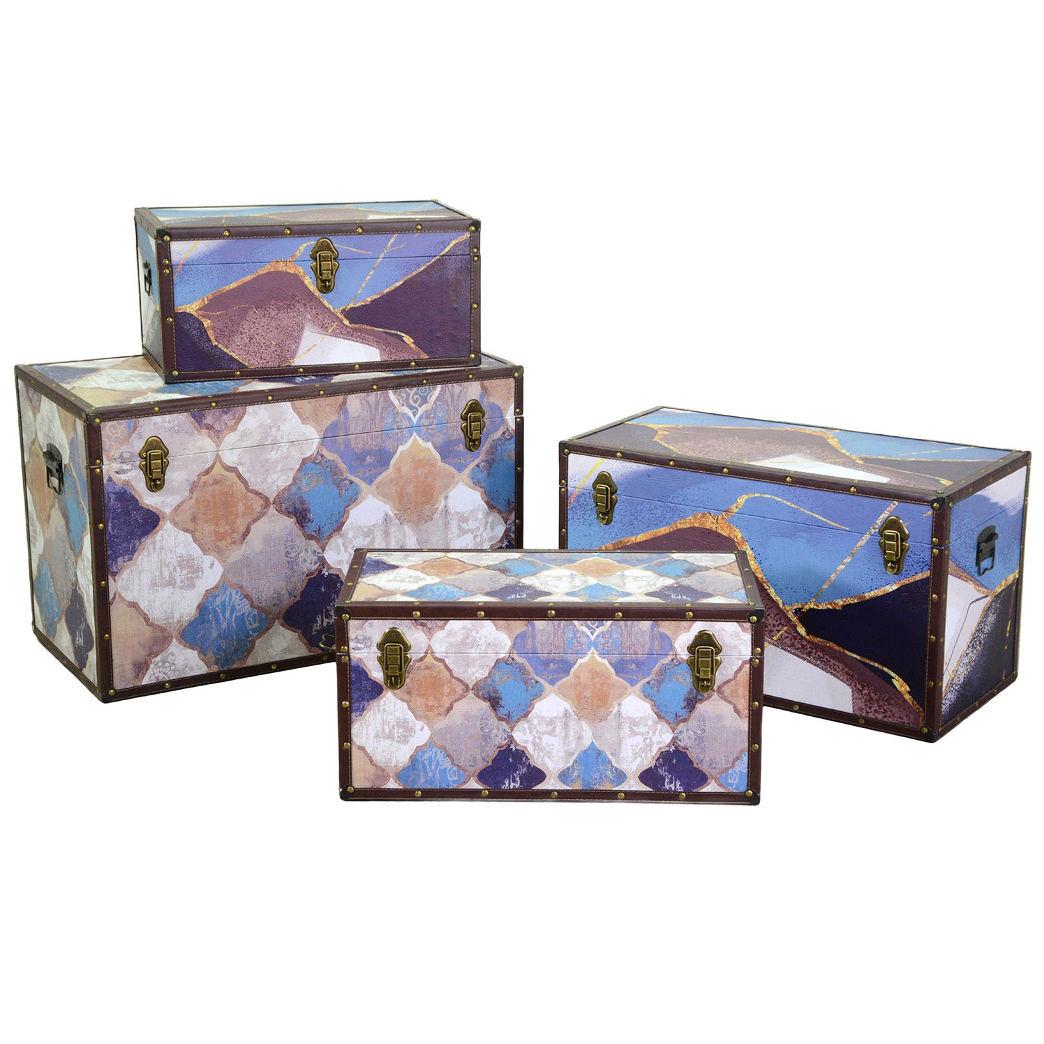 Image of Set 4 Bauli in Similpelle blu marocco rettangolari