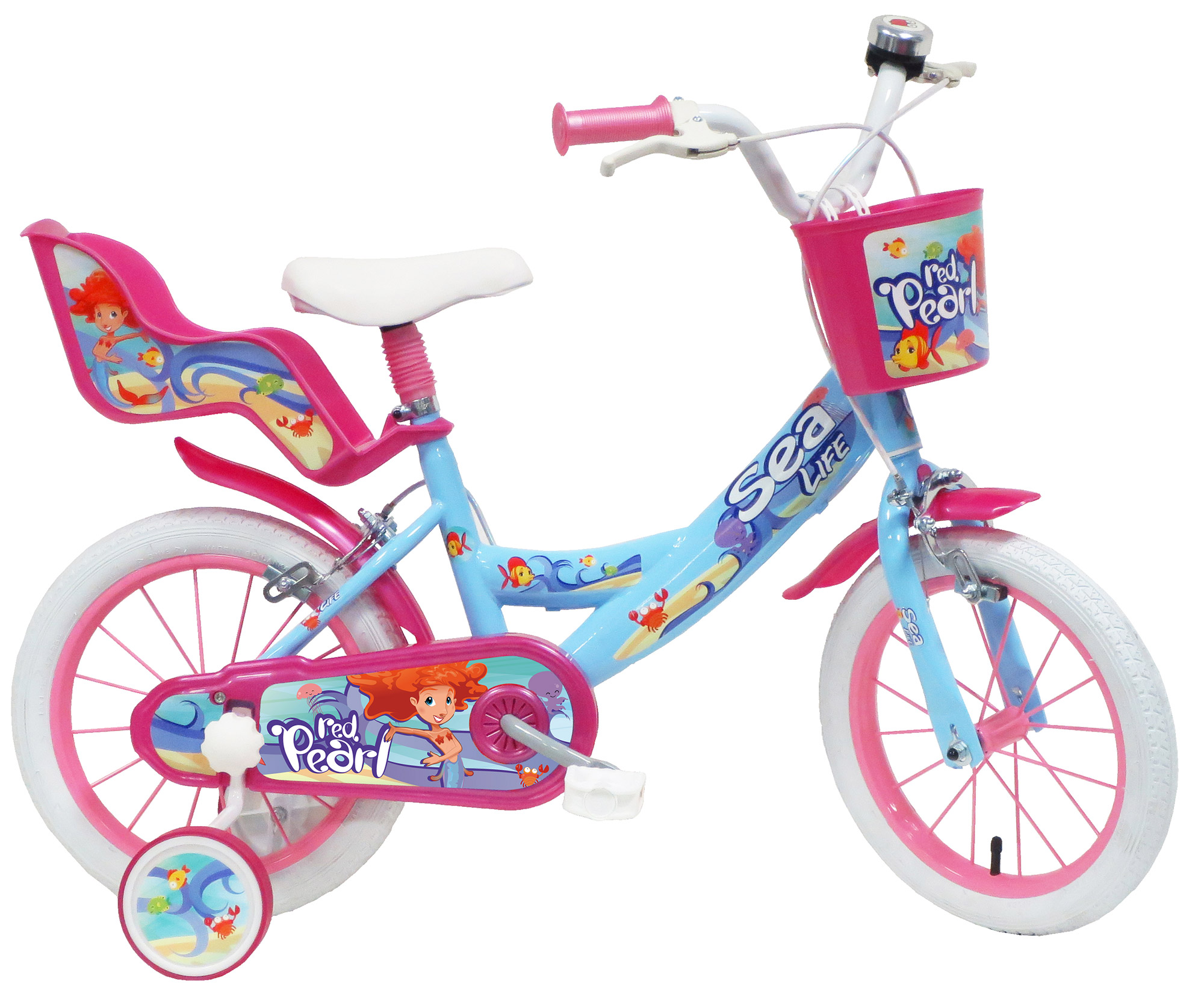 Bicicletta per Bambina 14" 2 Freni Sea Life Verde Marine e Rosa