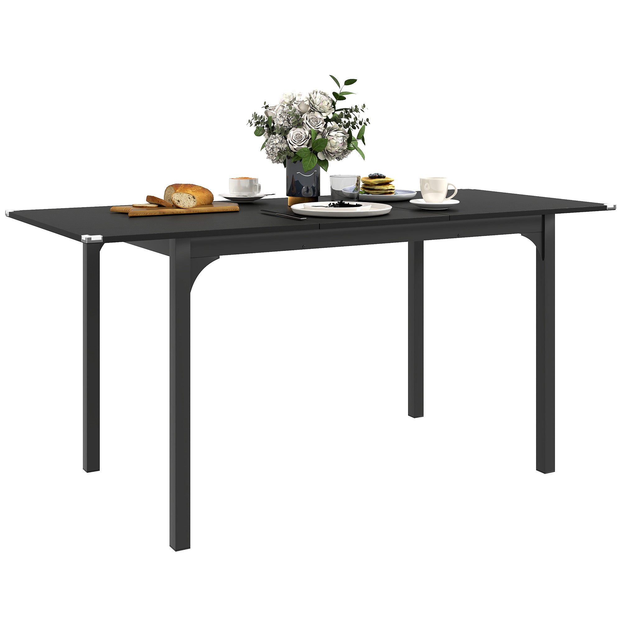 Tavolo Allungabile 4-6 Posti 120-160x70x75 cm Piano in MDF con Protezione Angoli Nero