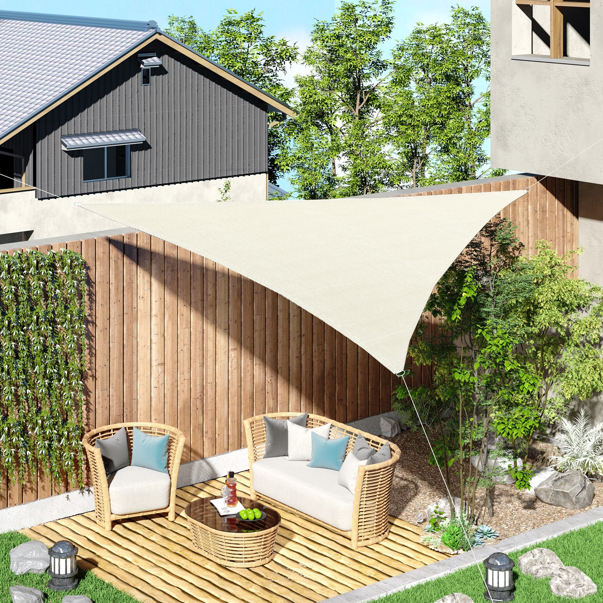 Tenda Vela da Giardino Triangolare in HDPE Crema 4x4x4m...