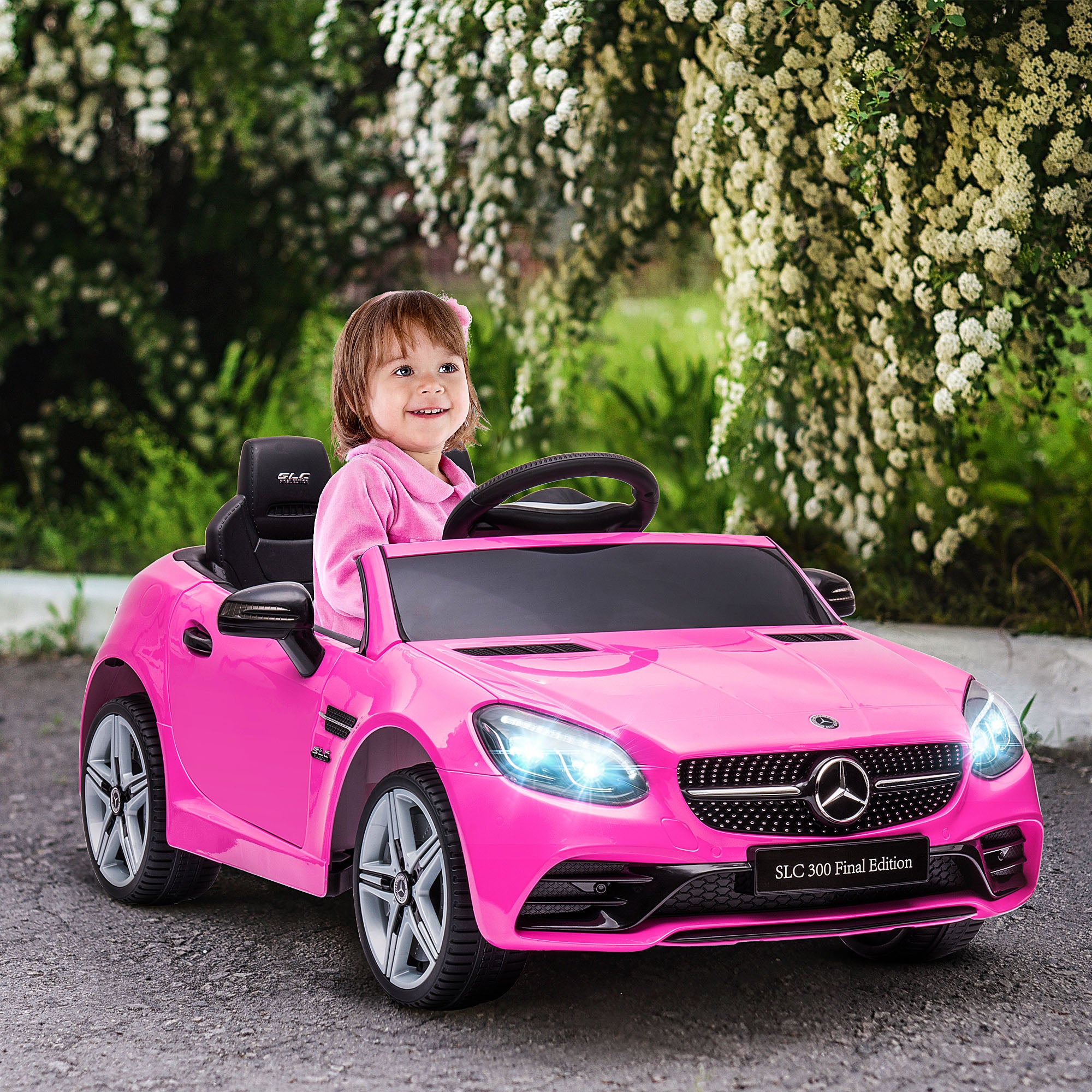 Macchina Elettrica per Bambini 12V con Licenza Mercedes SLC 300 Rosa...