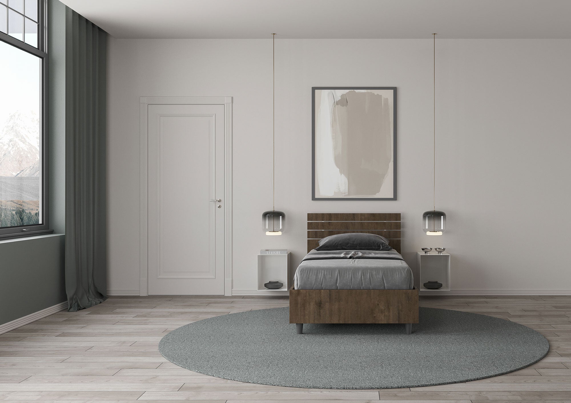Letto Singolo 80x200 cm Senza Rete Testata Dritta Ankel Noce...