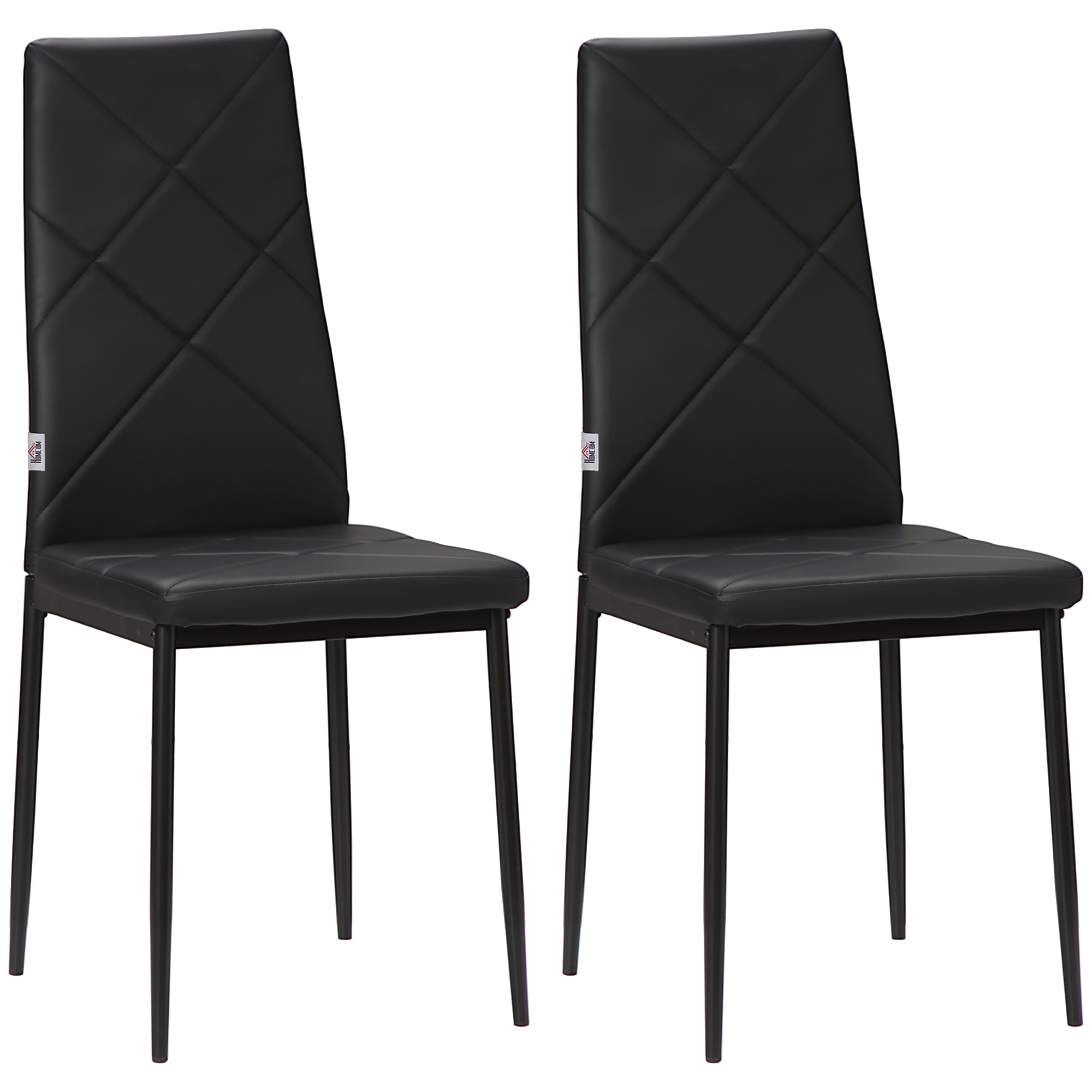 Image of Set 2 Sedie 41x50x97 cm con Schienale Alto in Finta Pelle e Acciaio Nero