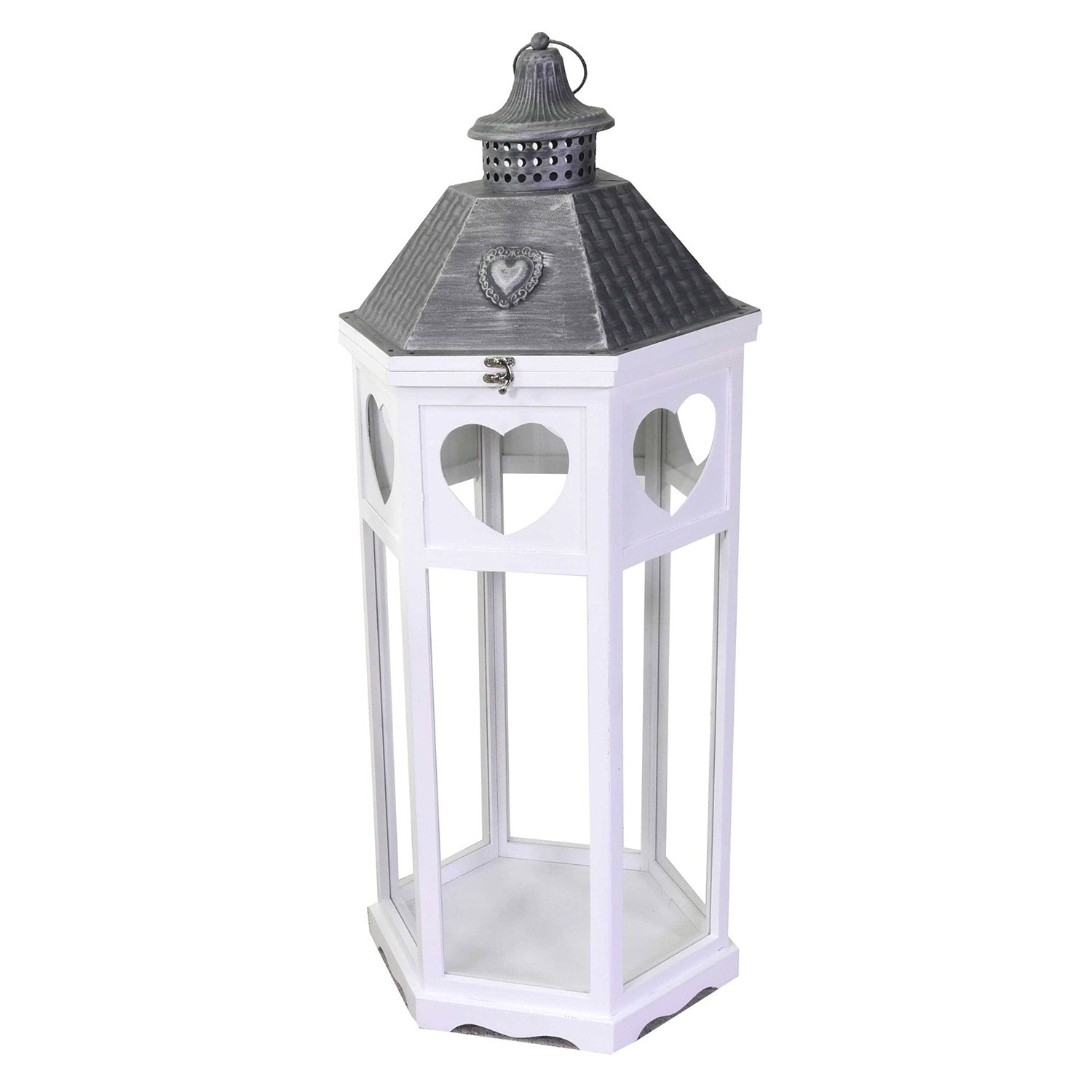 Set 3 Lanterne in Legno in Metallo bianco argento esagonale...