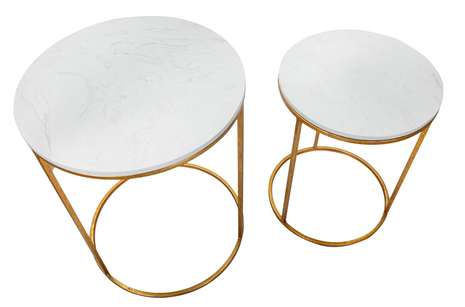 Tavolinetti Simply Marble Coppia Ø52x63-42x53 cm in Ferro e Marmo Oro e Bianco...