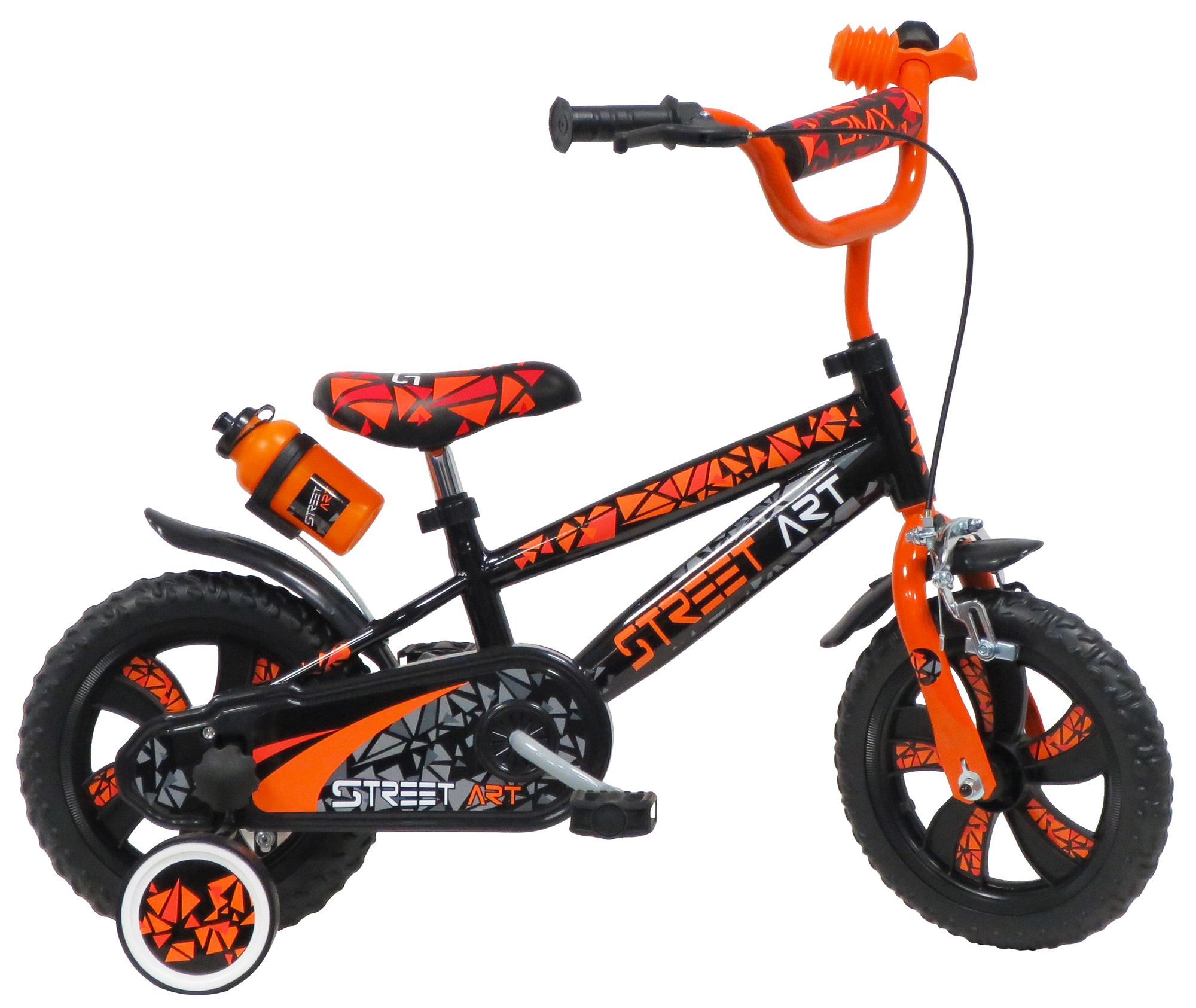 Image of Bicicletta per Bambino 12&quot; 2 Freni Gomme in EVA Street Art Nero/Arancione
