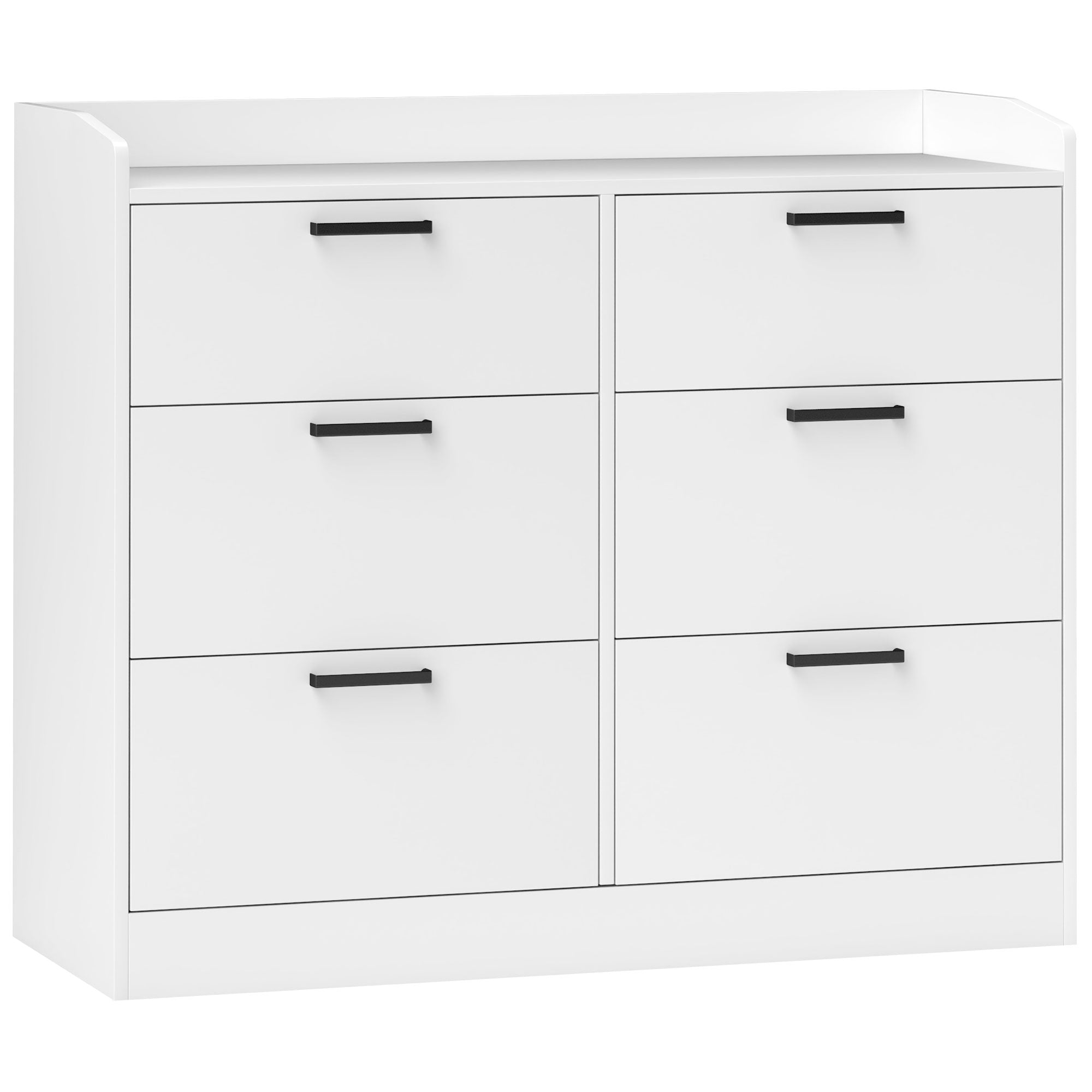 Cassettiera 6 Cassetti Piano con Bordi Rialzati 110x40x88 cm in Legno Bianco