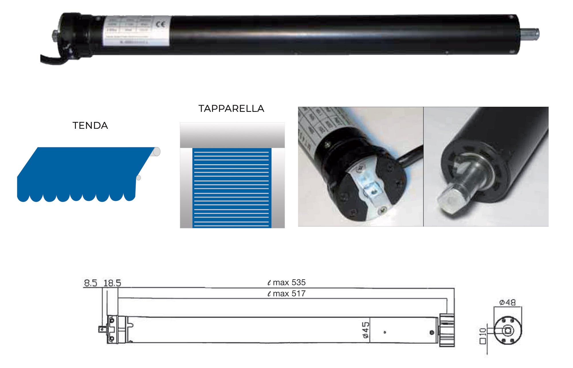 Motore Tubolare per Tende da Sole e Tapparelle Ø45 mm 30NM Masi...