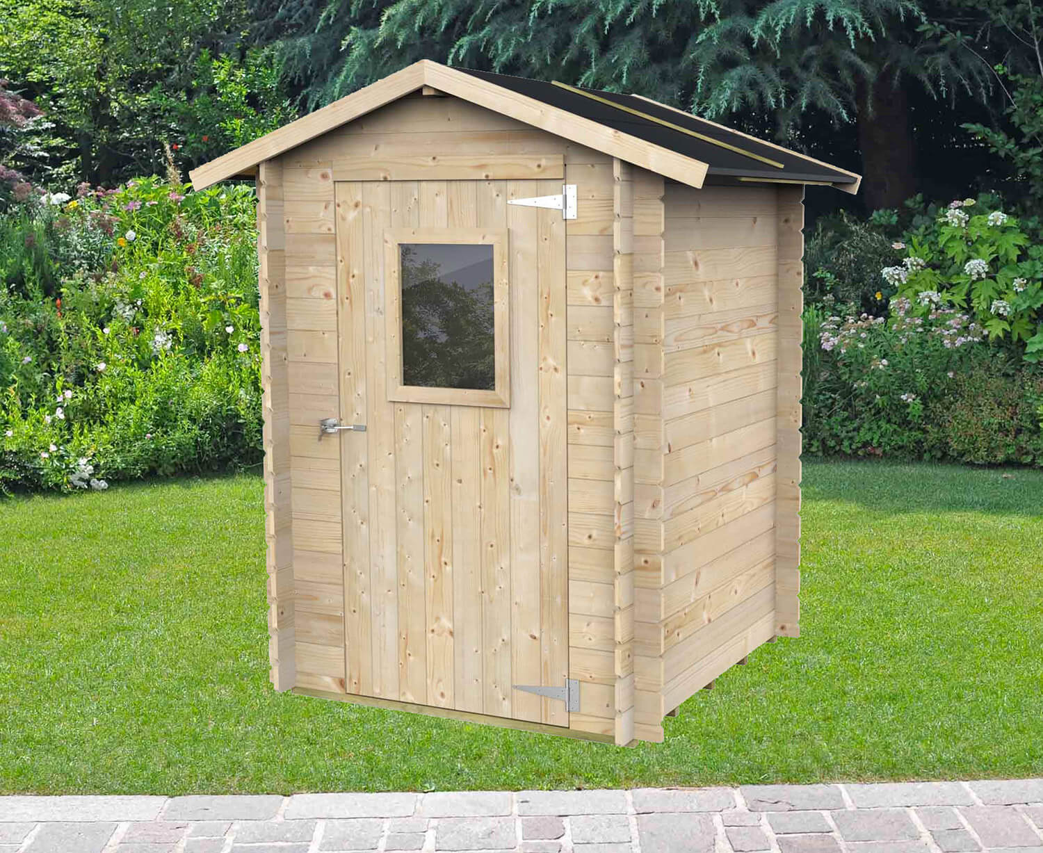 Casetta Box da Giardino per Attrezzi 146x146 cm con Porta Finestrata in Legno Naturale...