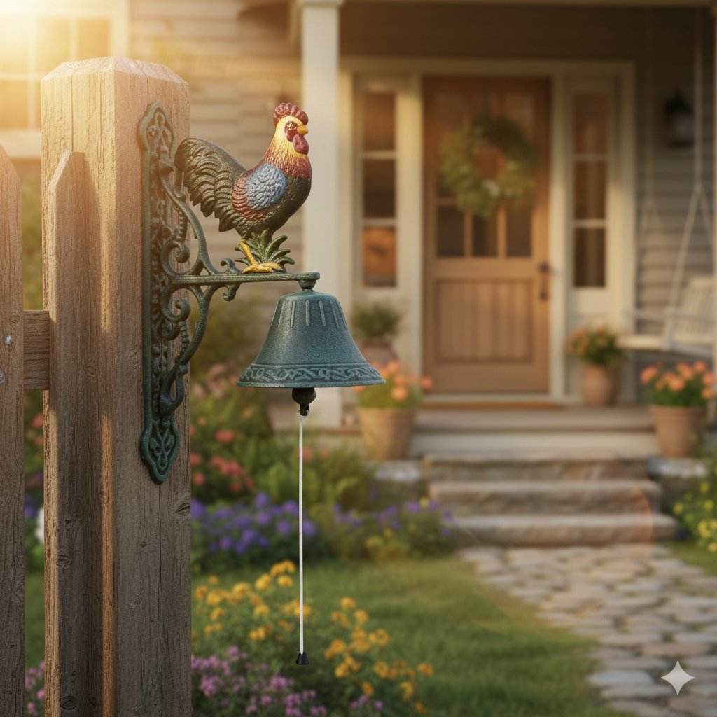 Campana in ghisa gallo colorato cm 23x13xh36...