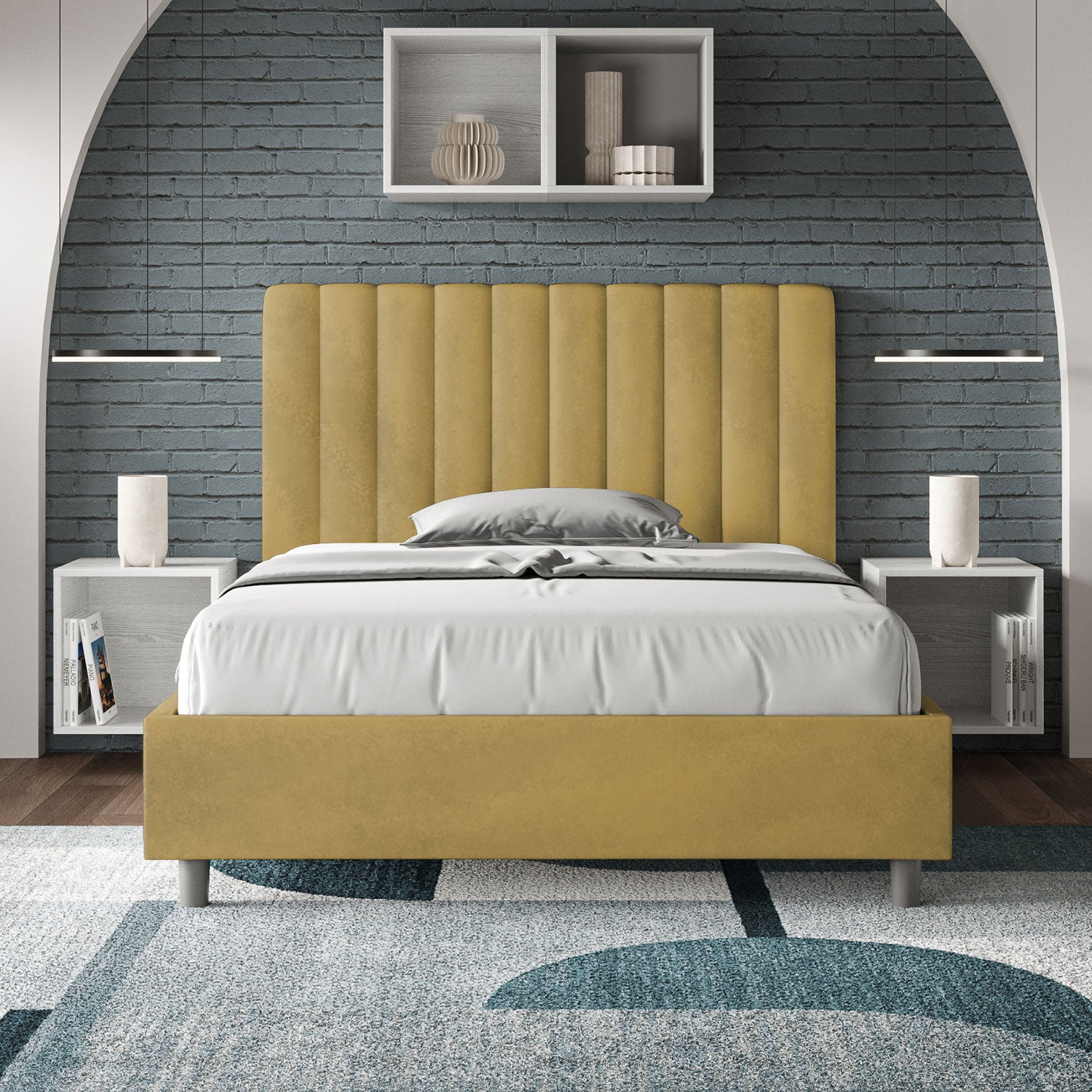 Letto 1 Piazza e Mezzo 120x200 cm Senza Rete Agueda Ocra...