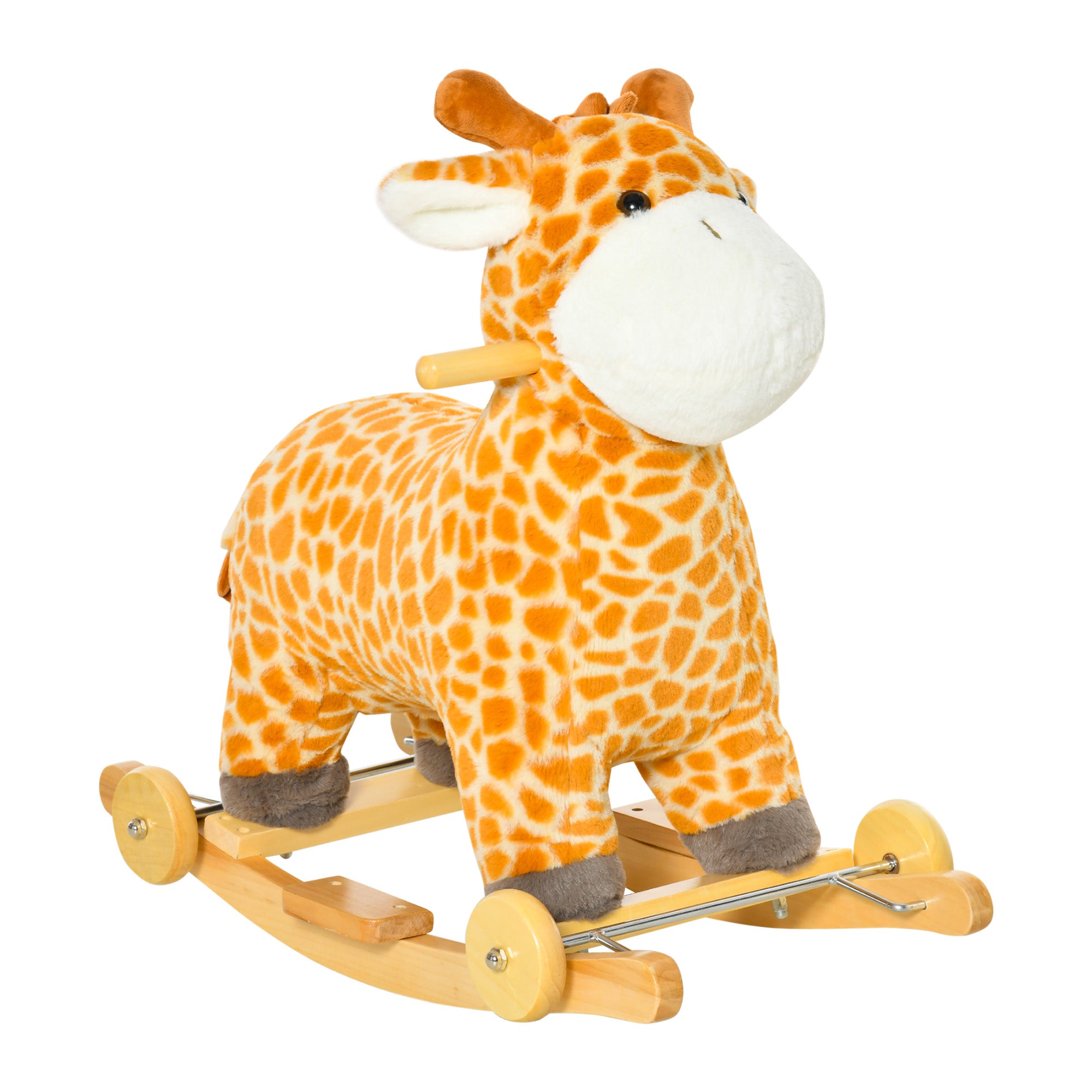 Cavallo a Dondolo per Bambini in Legno e Peluche Giraffa Giallo
