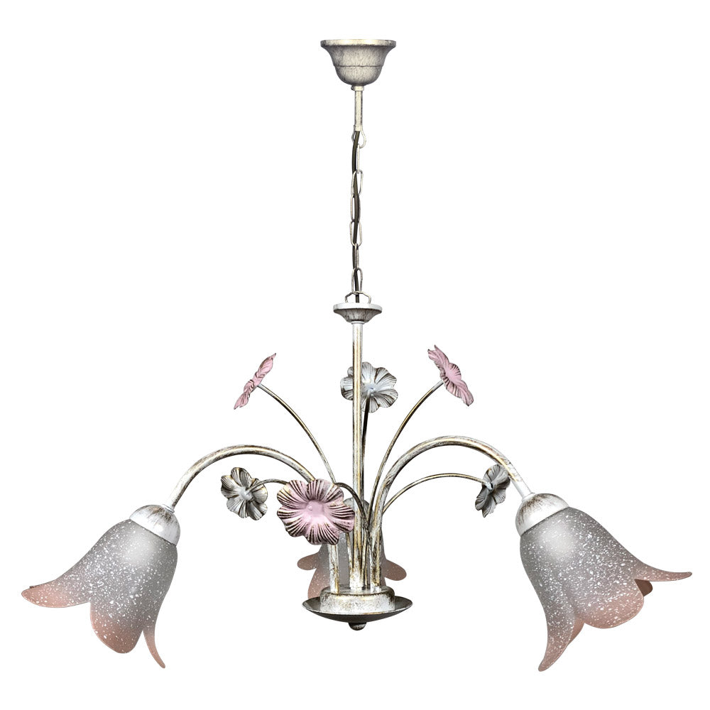 Image of Lampadario 3xE14 Montatura Bianco Oro Vetro Ss Bianco Sfumato Rosa E-Energy Vera