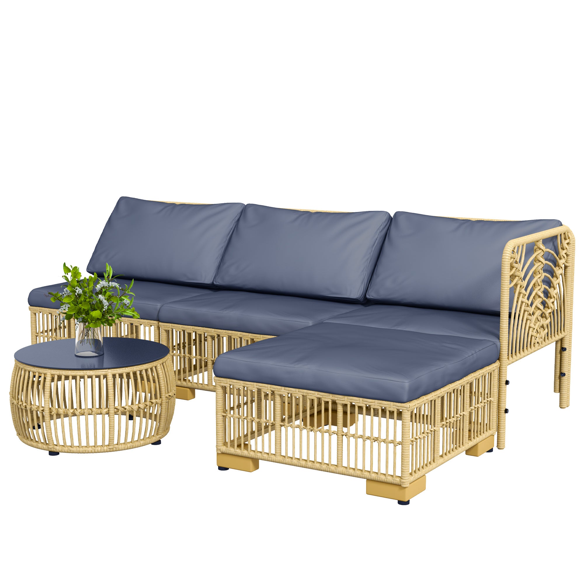 Set da Giardino con Divano Modulabile Cuscini e Tavolino da Caffè Grigio