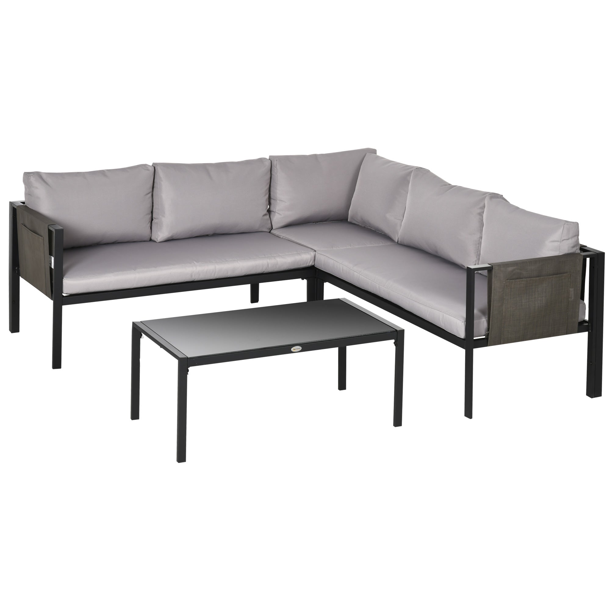 Set Salotto da Giardino Divano Angolare e Tavolino in Acciaio Grigio e Nero