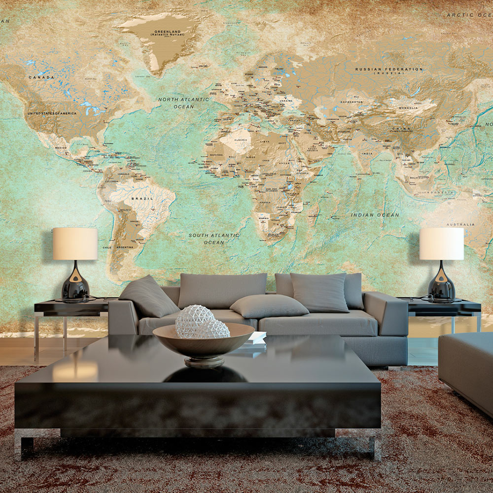 Carta Da Parati Fotomurale XXL - Turquoise World Map II 500x280cm Erroi