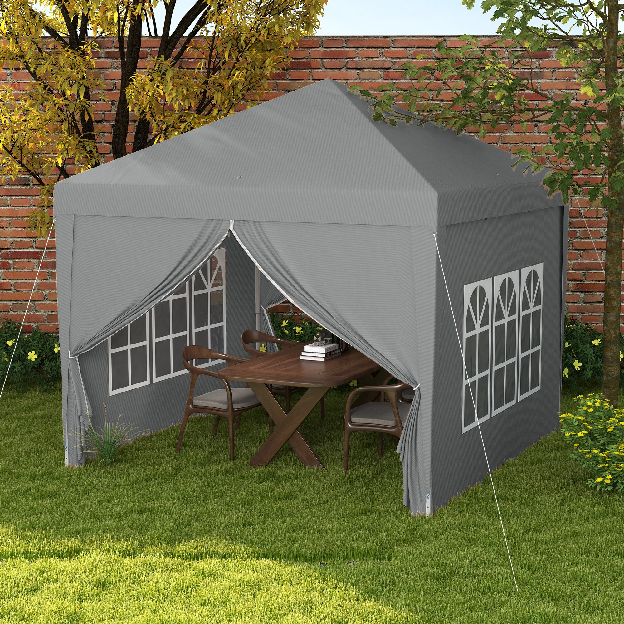 Gazebo da Giardino 3x3 m Pieghevole con 4 Pannelli Laterali in Acciaio e Tessuto Oxford Grigio Chiaro...
