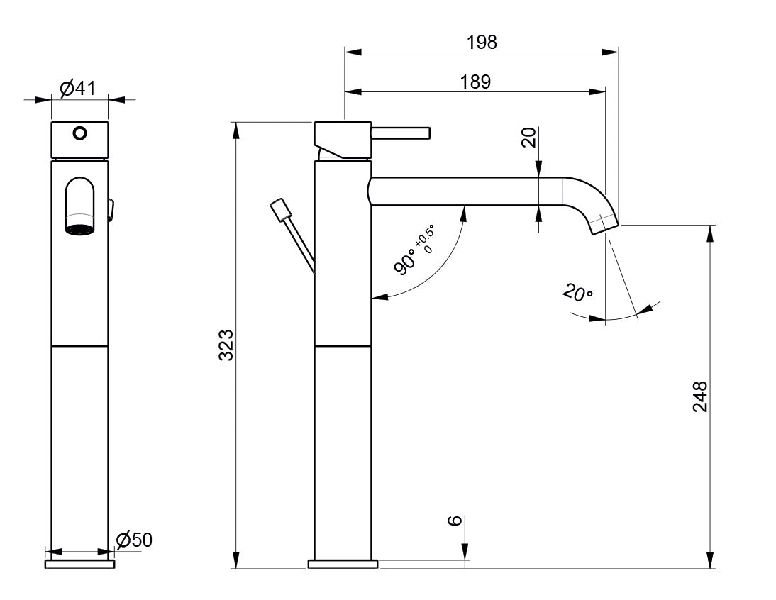 Rubinetto Miscelatore Monocomando Lavabo Alto con Scarico in Acciaio Inox Satinato Nilo...