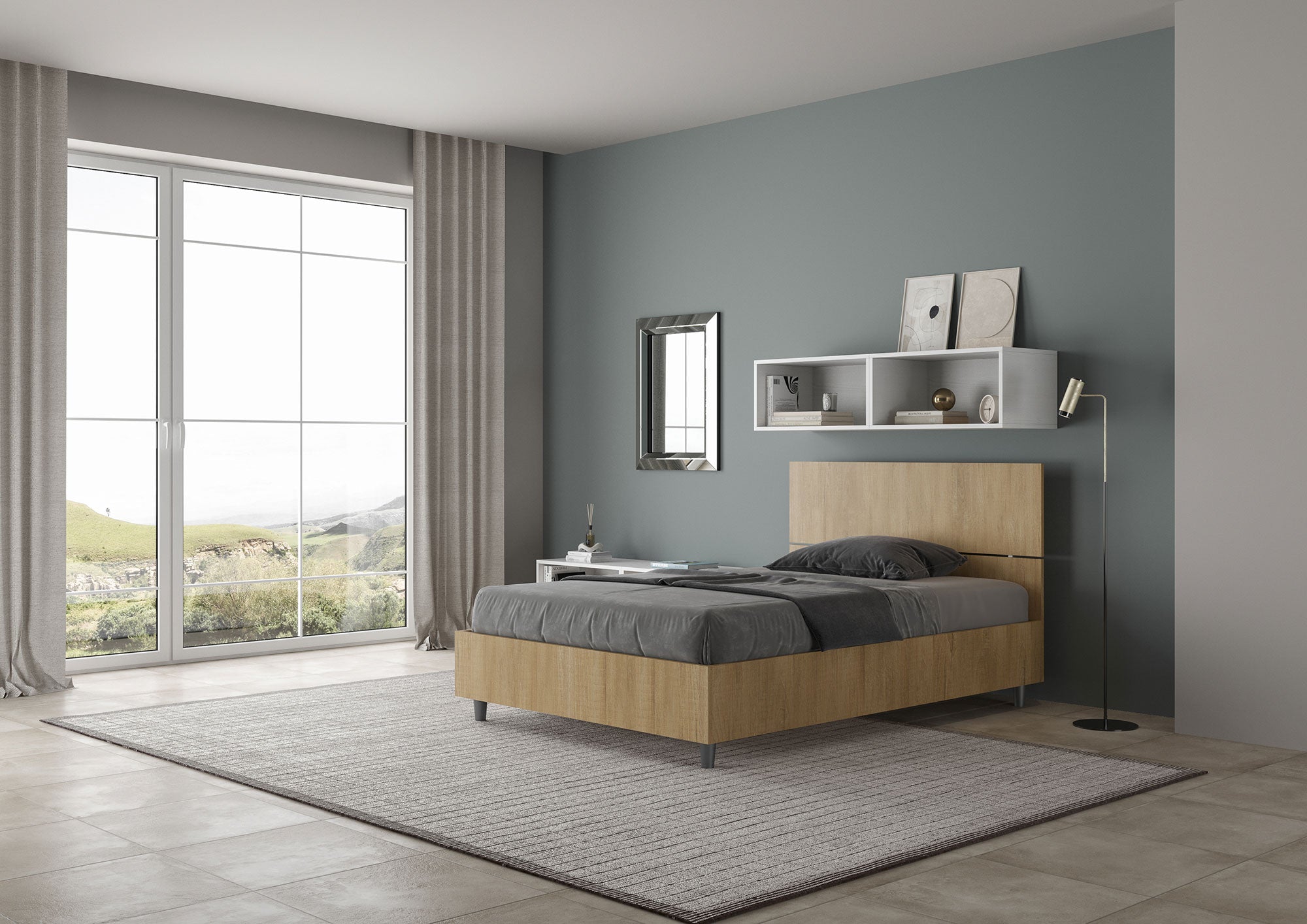 Letto 1 Piazza e Mezzo 120x200 cm Senza Rete Testata Dritta Demas Quercia Natura...