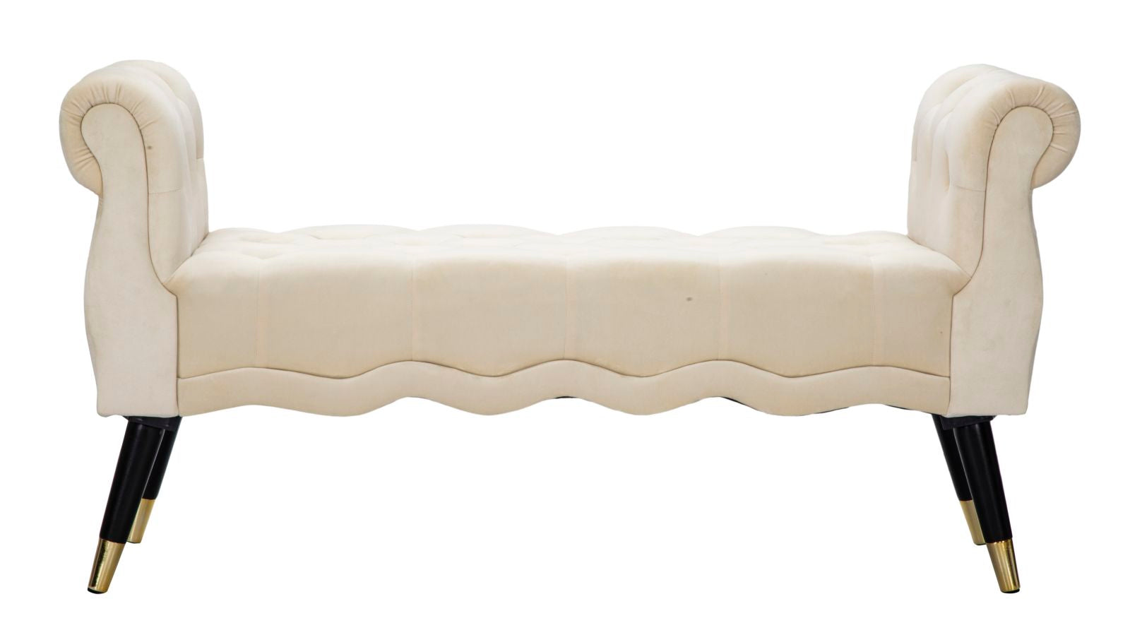 Panchetta Paris 120x40x60 cm in Legno Spugna Metallo e Poliestere Crema Nero e Oro...