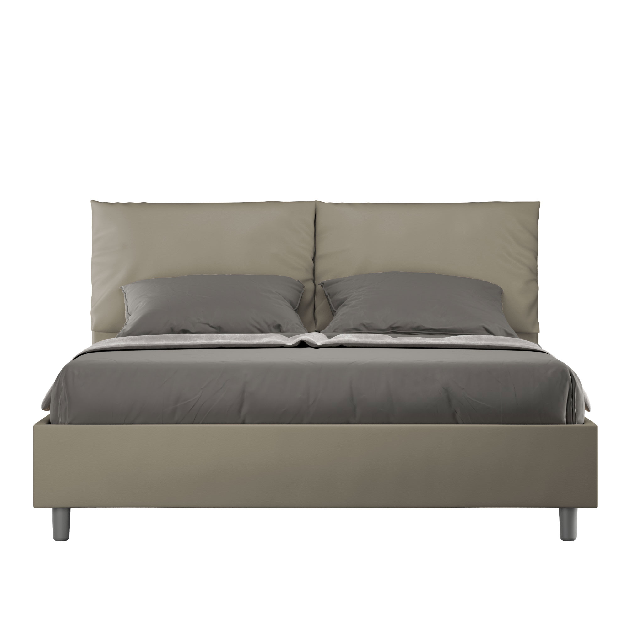 Letto Matrimoniale 160x210 cm con Rete e Contenitore con Alzata Comoda Imbottito in Similpelle Antea Cappuccino