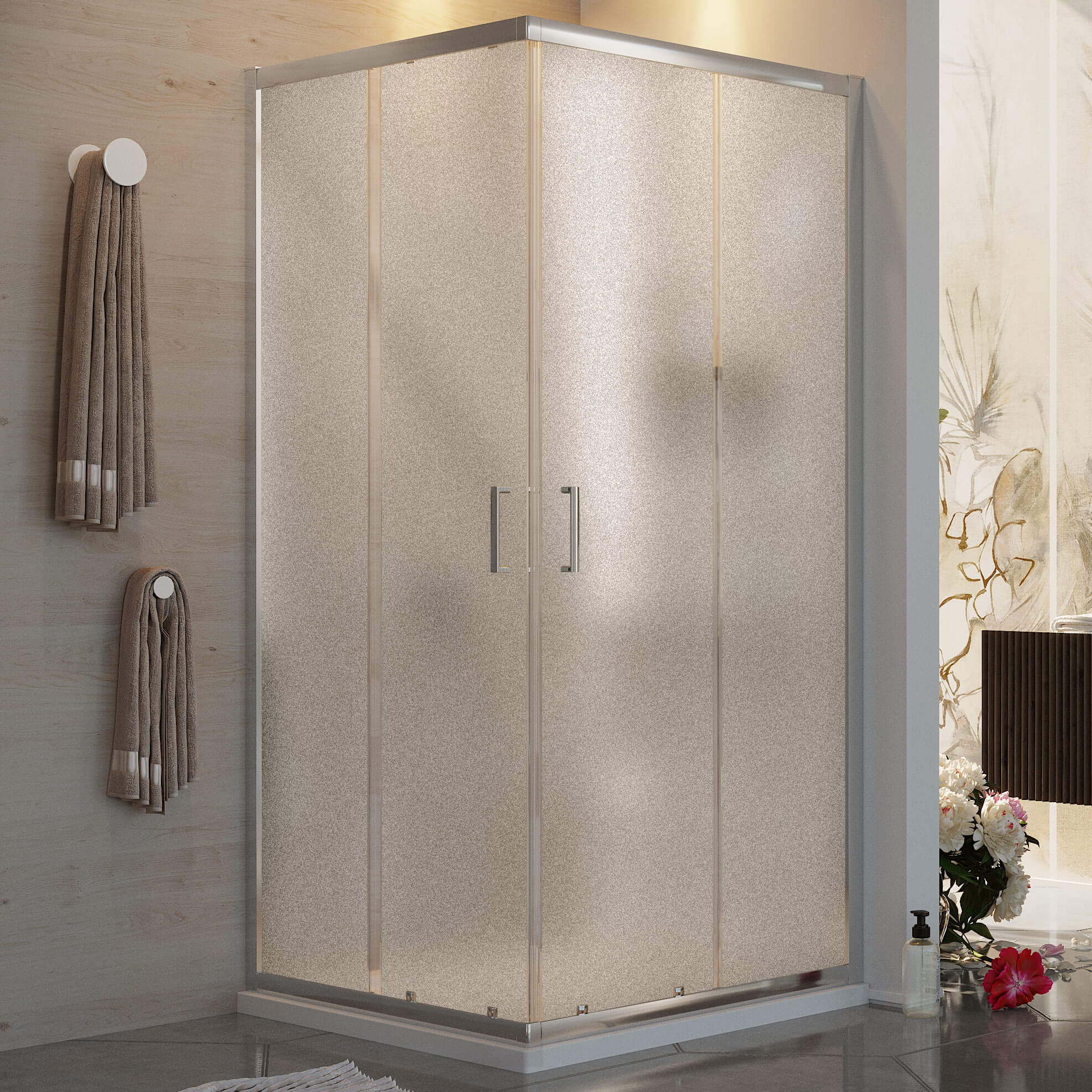 Box Doccia Angolare 80x80 cm 2 Ante Scorrevoli in Cristallo Opaco 6mm H185 Fosterberg Dragor...