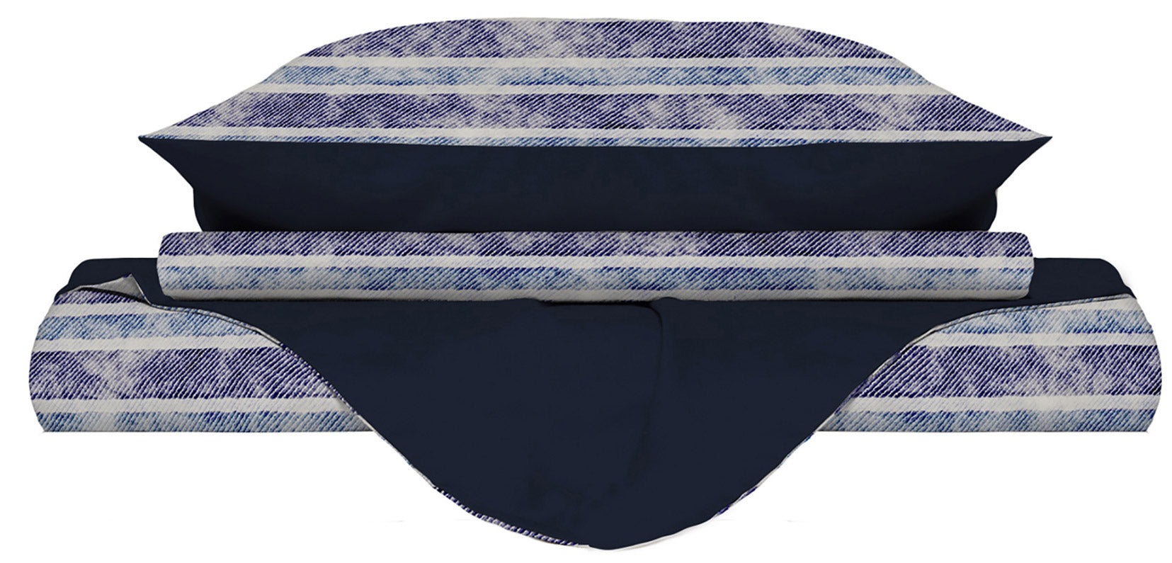 Copripiumino Matrimoniale con Stampa sul Sacco e Federe Doubleface Jeans Stripes 