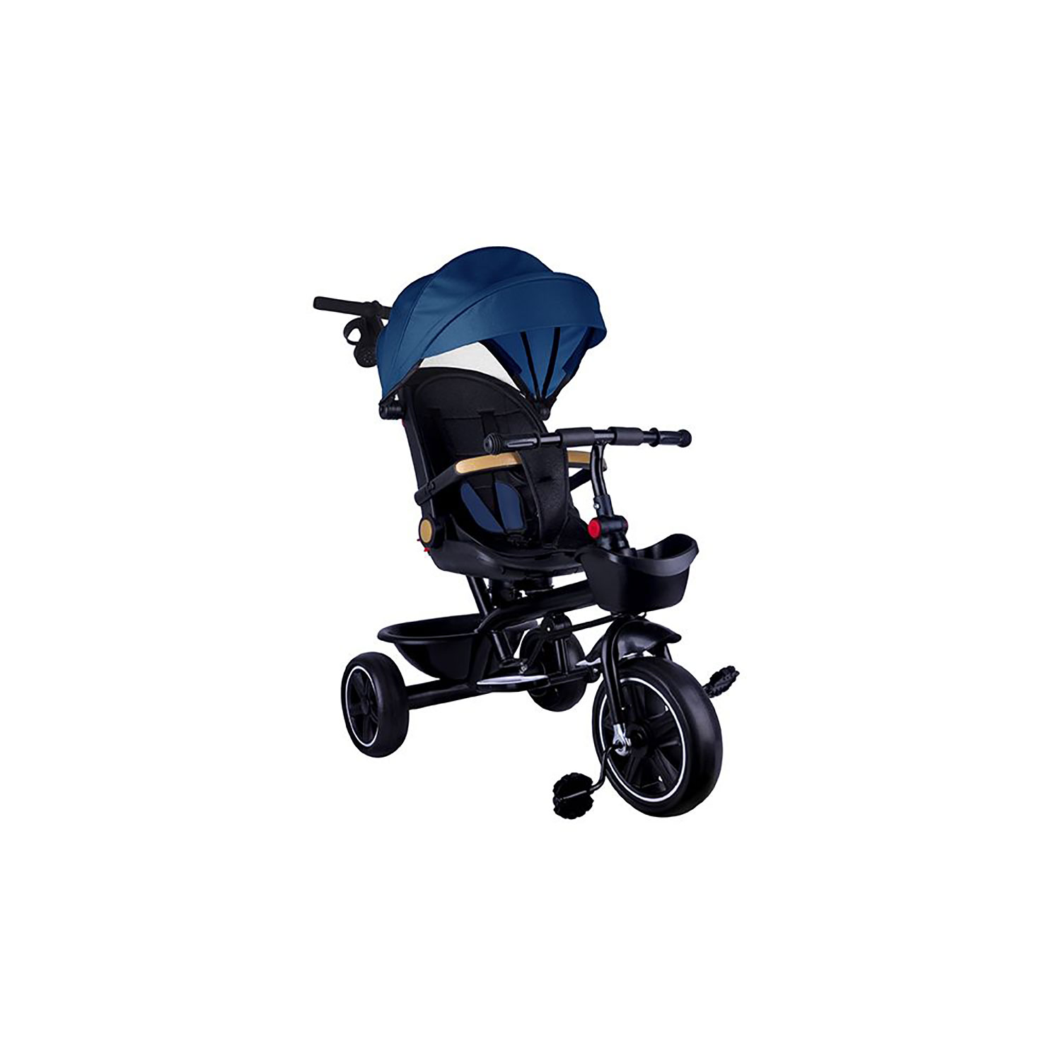 Passeggino Triciclo con Sedile Girevole 65x47x110 cm con Cappotta e Cestini Blu...