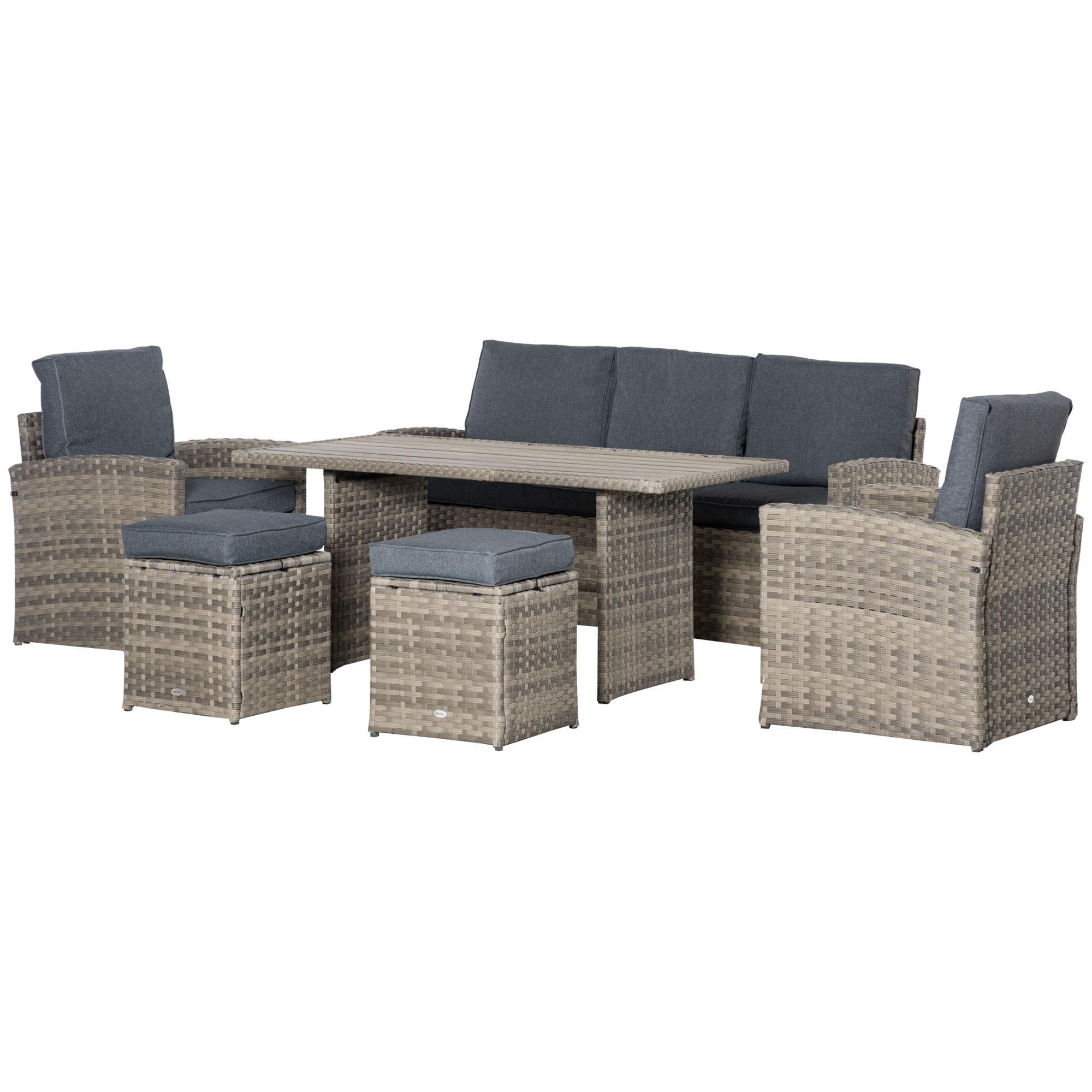 Set Salotto da Giardino Divano 2 Poltrone 2 Sgabelli e Tavolino in Rattan Polietilene Grigio...