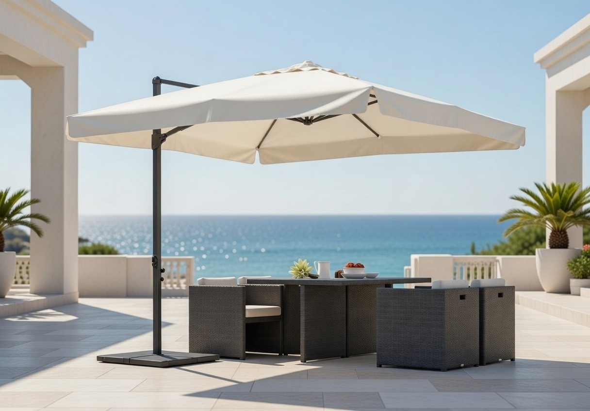 Ombrellone da Giardino Decentrato in Alluminio 3x3m con Manovella Vorghini Crank Antracite e Ecrù...