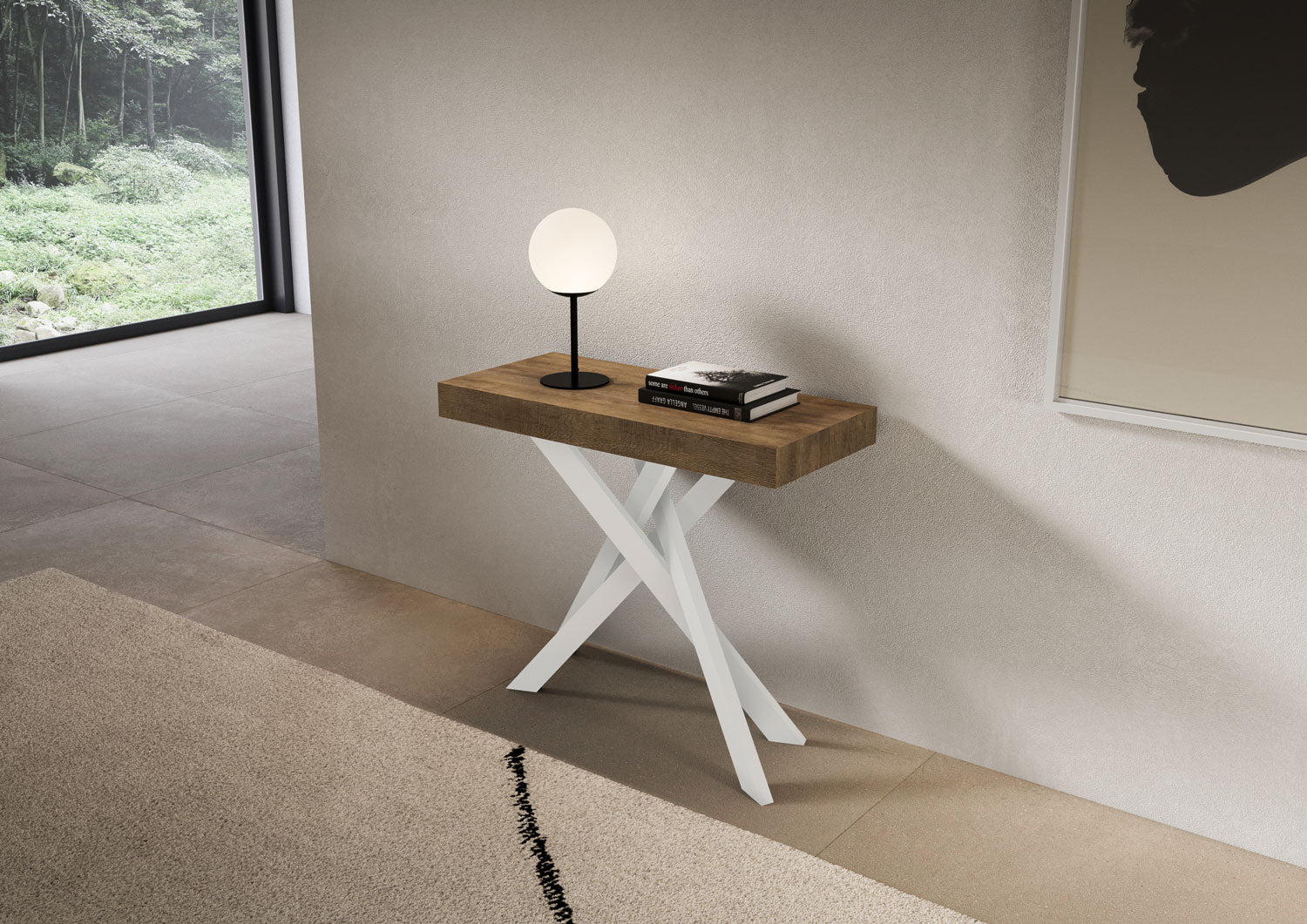 Consolle Allungabile 90-196x40x77 cm Saki Small Premium Noce Gambe Bianche...