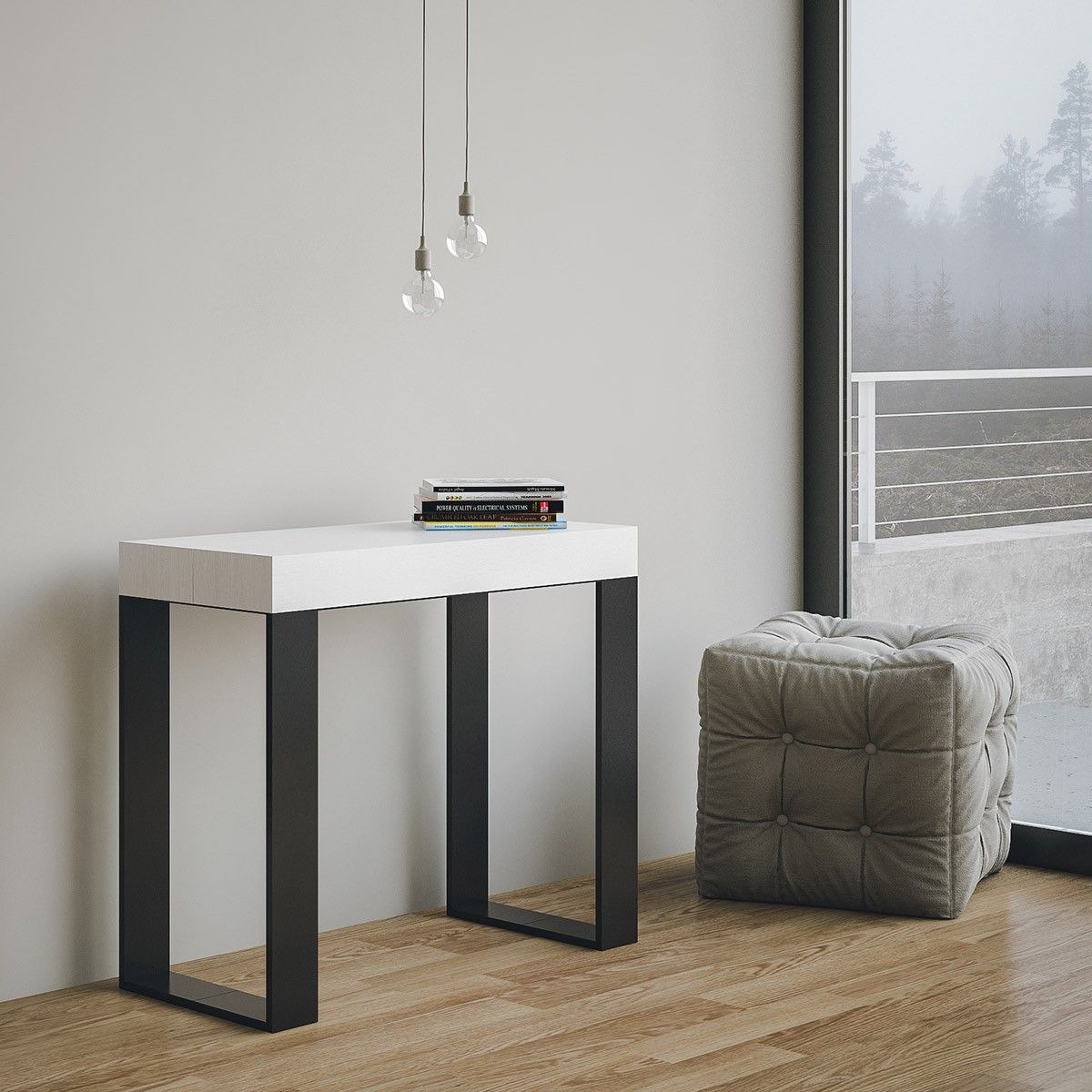 Consolle Allungabile in Legno e Ferro H77x40x90/300cm Tecno Bianco Frassino Classica...