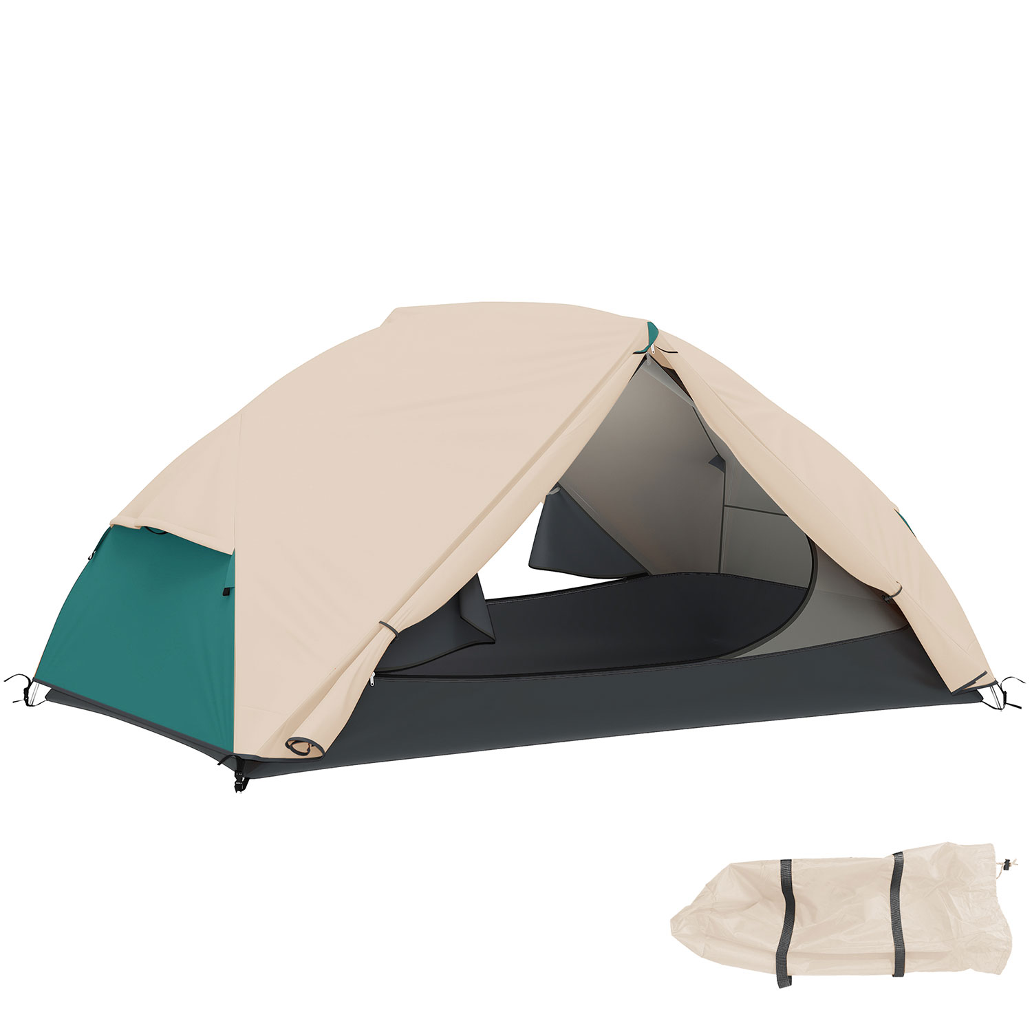 Tenda da Campeggio 2 Posti Impermeabile 280x225x110 cm con 2 Vestiboli e 2 Porte Beige