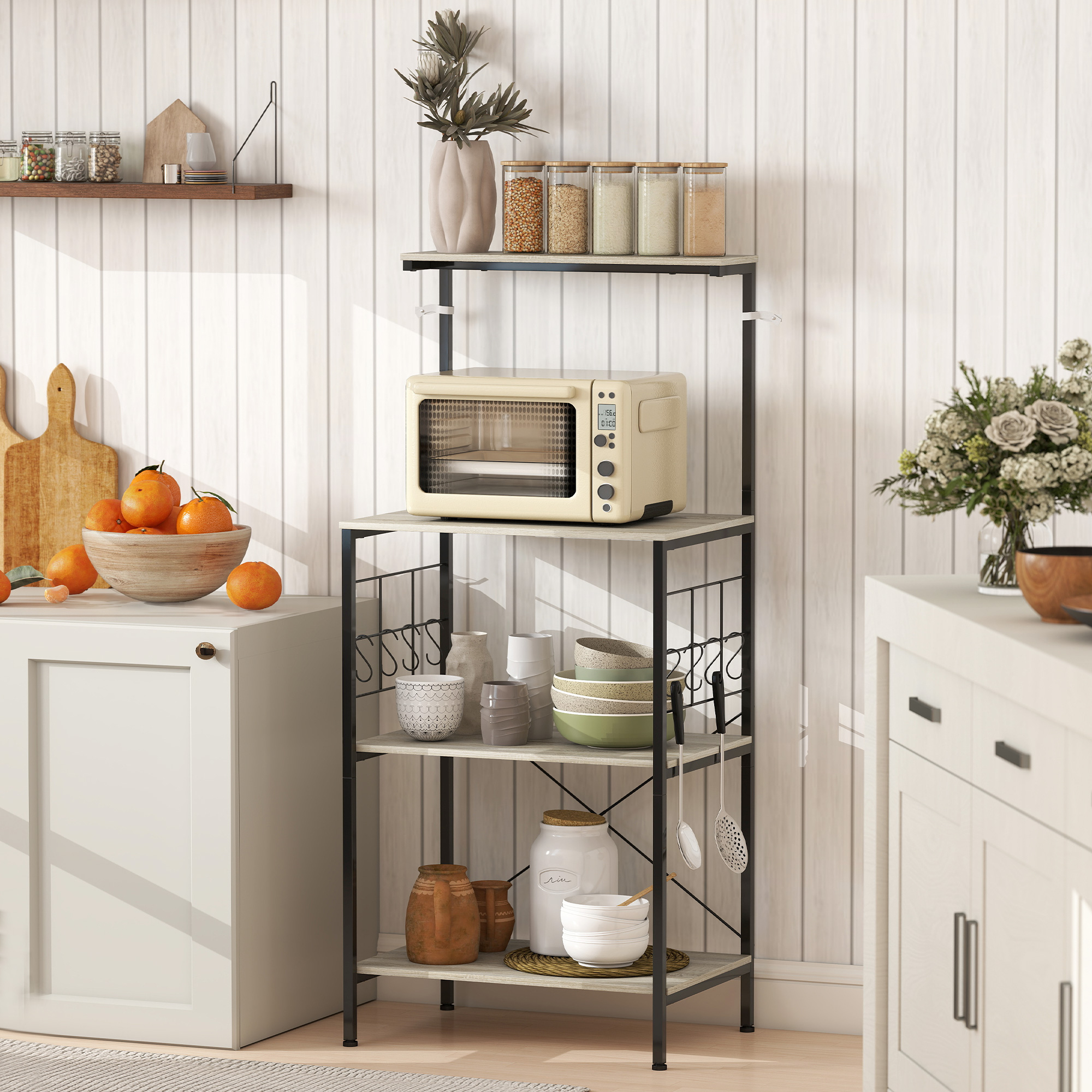 Scaffale Cucina a 4 Livelli in Stile Industriale 60x42x134,5 cm Struttura in Metallo Rovere...