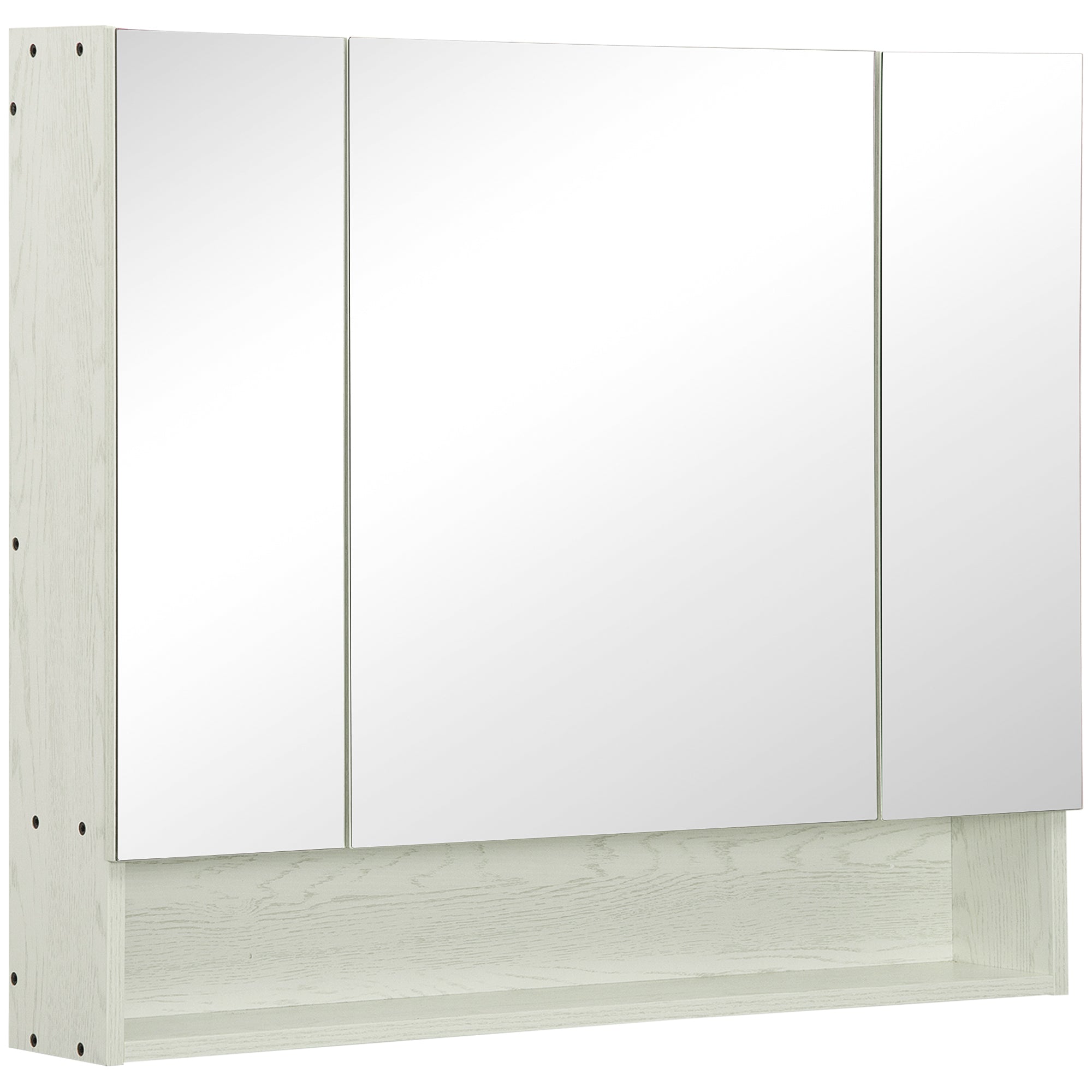 Armadietto a Specchio per Bagno con Ripiani Regolabili 3 Porte e Mensola 90x15x75 cm Bianco