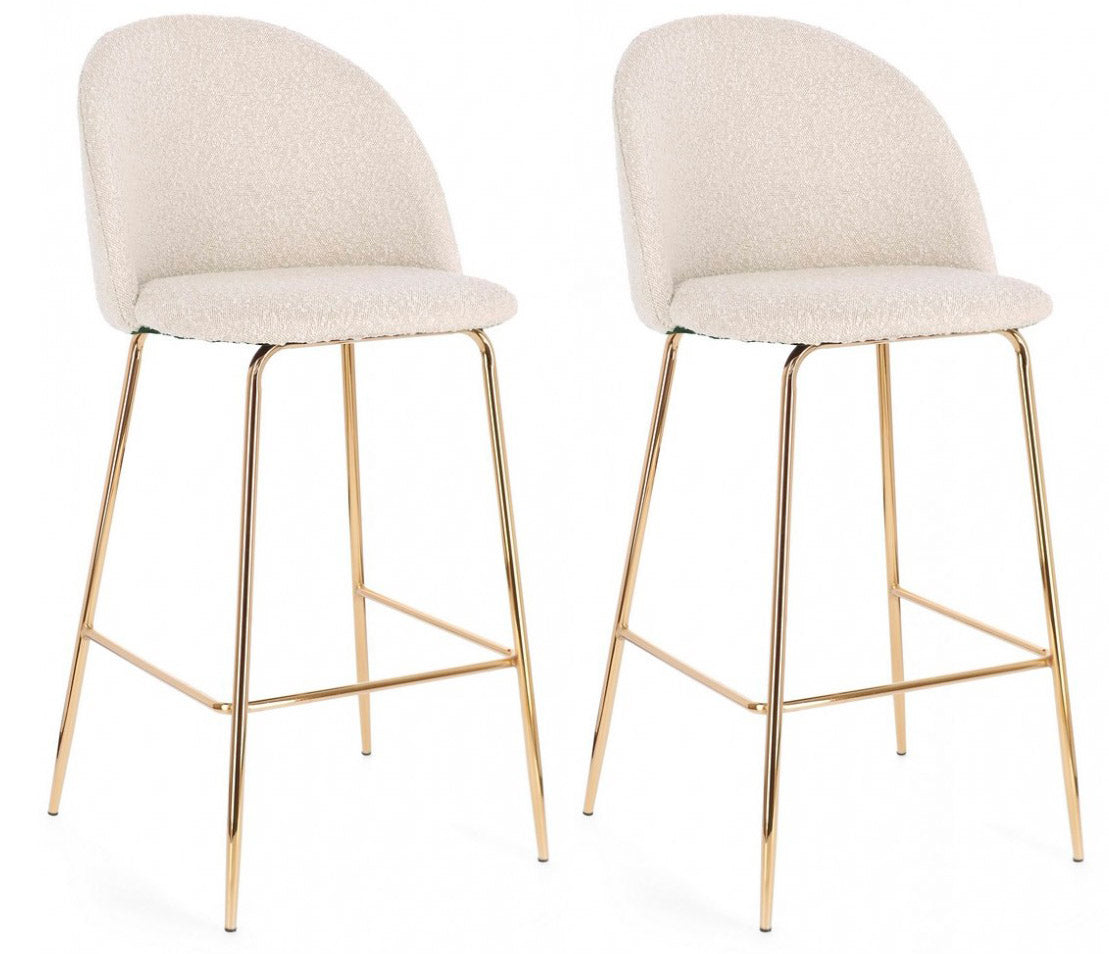 Set 2 Sgabelli 51x55x105 cm Carry in Bouclè Oro e Avorio