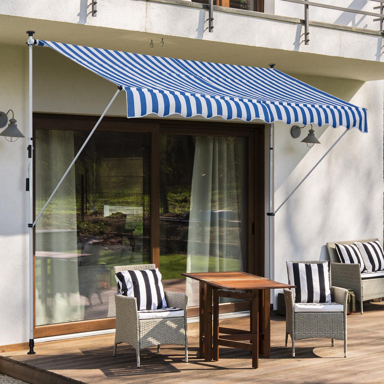 Tenda da Sole a Muro 300x150 cm in Metallo e Poliestere Blu e Bianco...