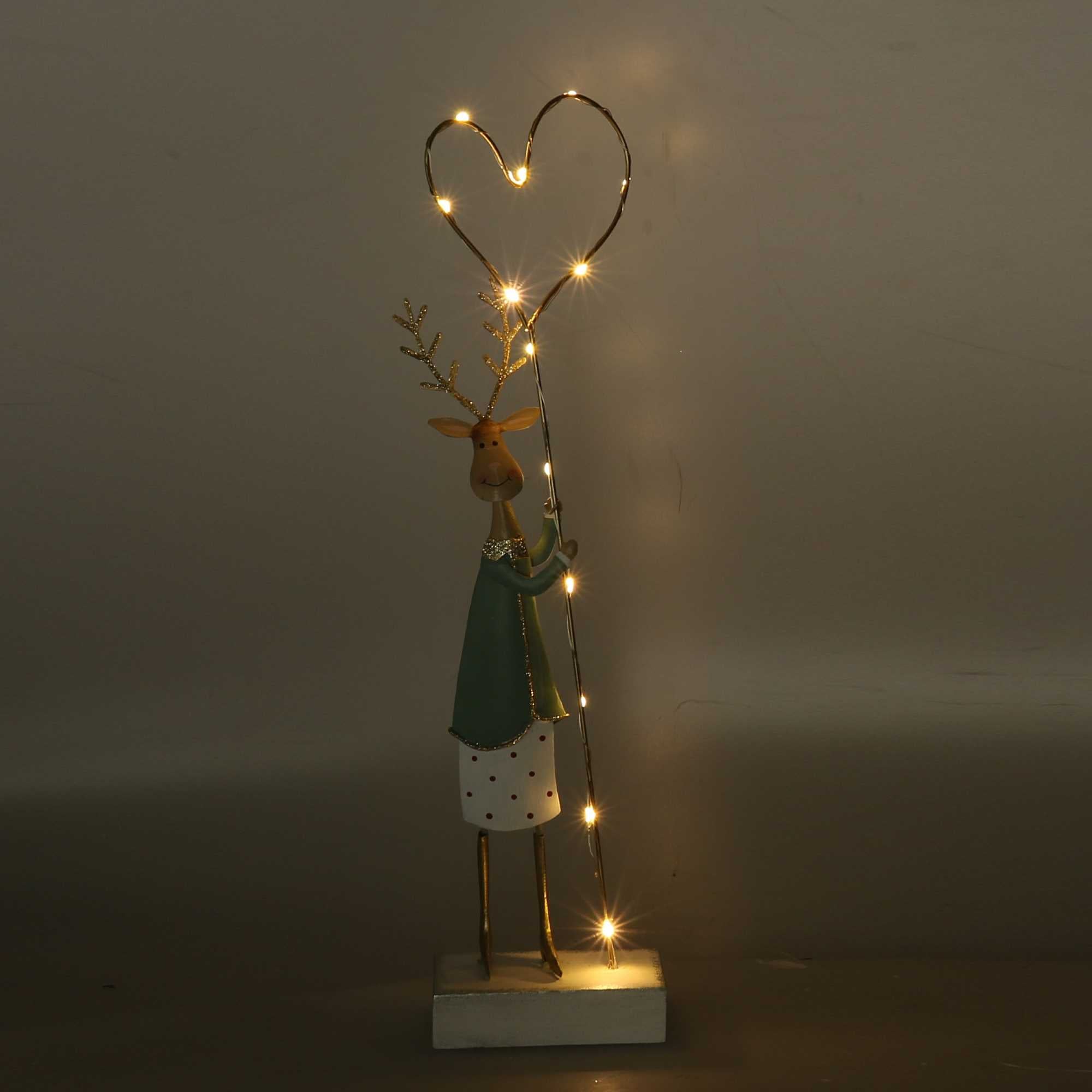 Renna metallo oro e verde salvia con led cm 9,5x4,5xh40...