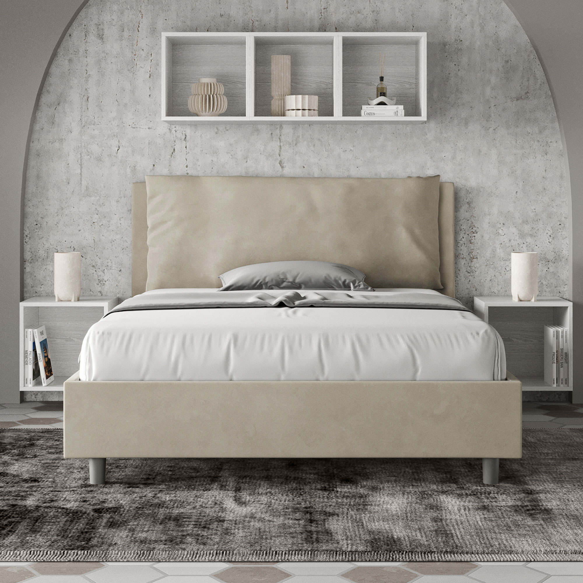 Letto Matrimoniale Francese 140x190 cm Senza Rete Imbottito in Microfibra Antea Large Sabbia...