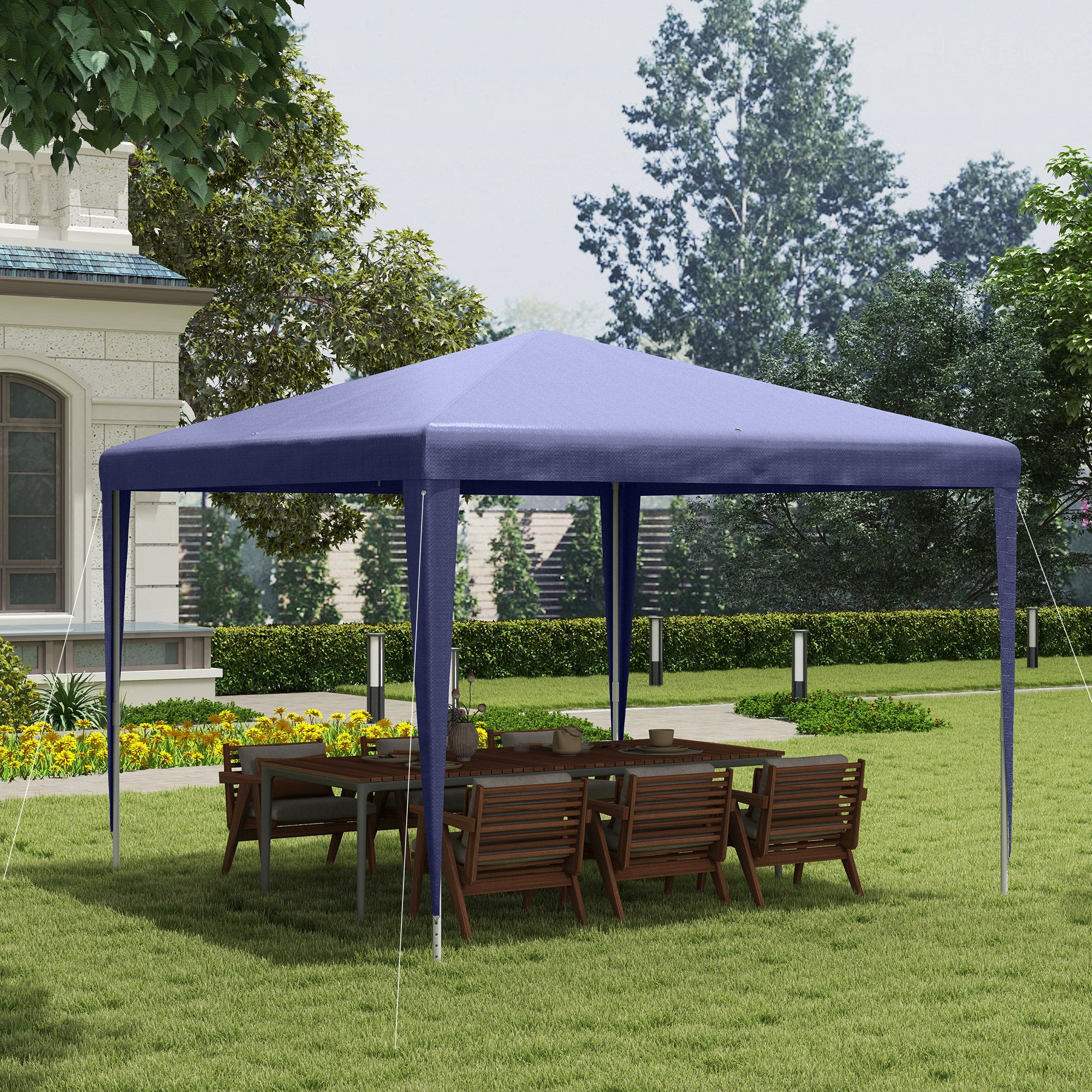 Gazebo da Giardino 293x293x252H cm Pieghevole e Portatile con Copertura Anti UV Blu...