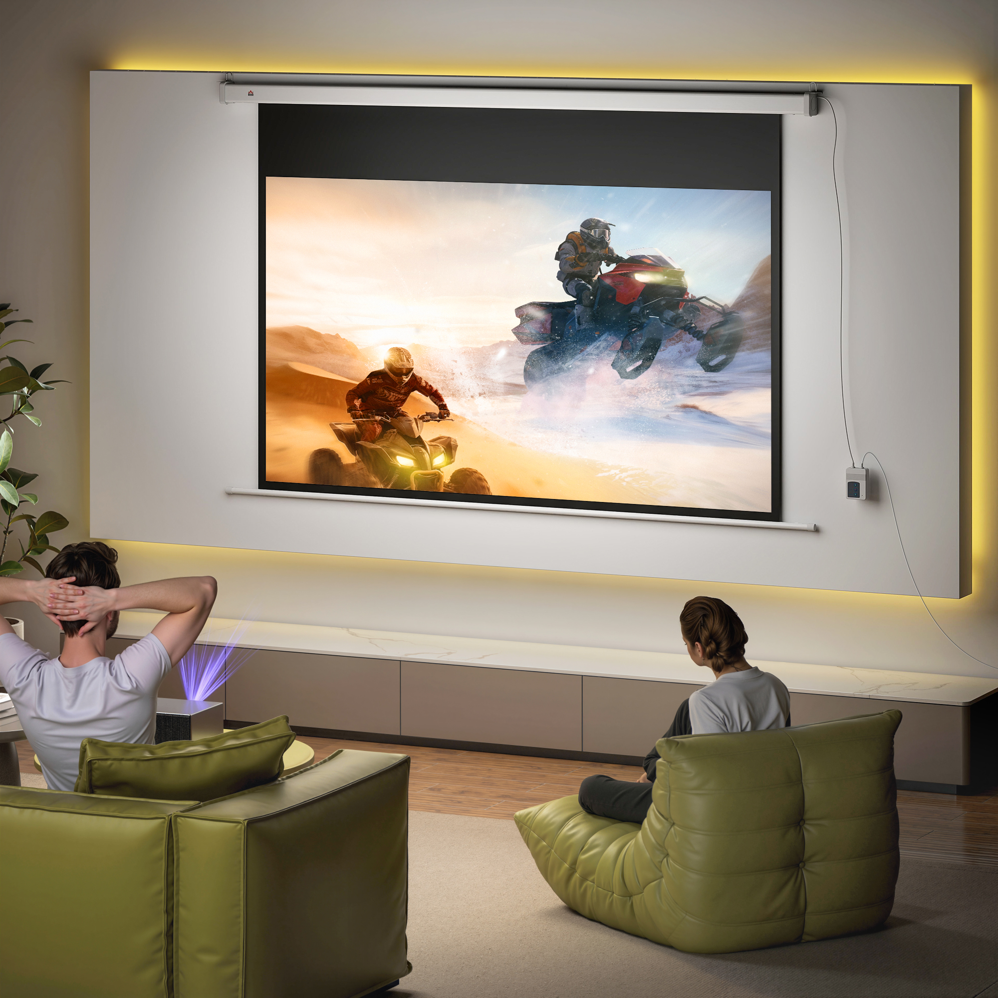 Telo per Proiettore 84 Pollici con Telecomando 212x8x150 cm in PVC e Metallo Bianco...