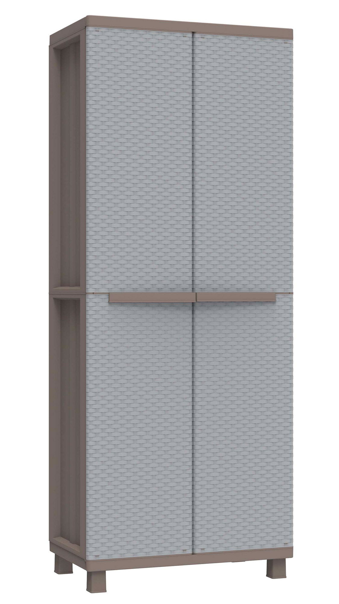 Image of Armadio Portascope Modulare da Esterno 68x37,5x170 cm 2 Ante 4 Ripiani in Polipropilene Jrattan Tortora e Grigio
