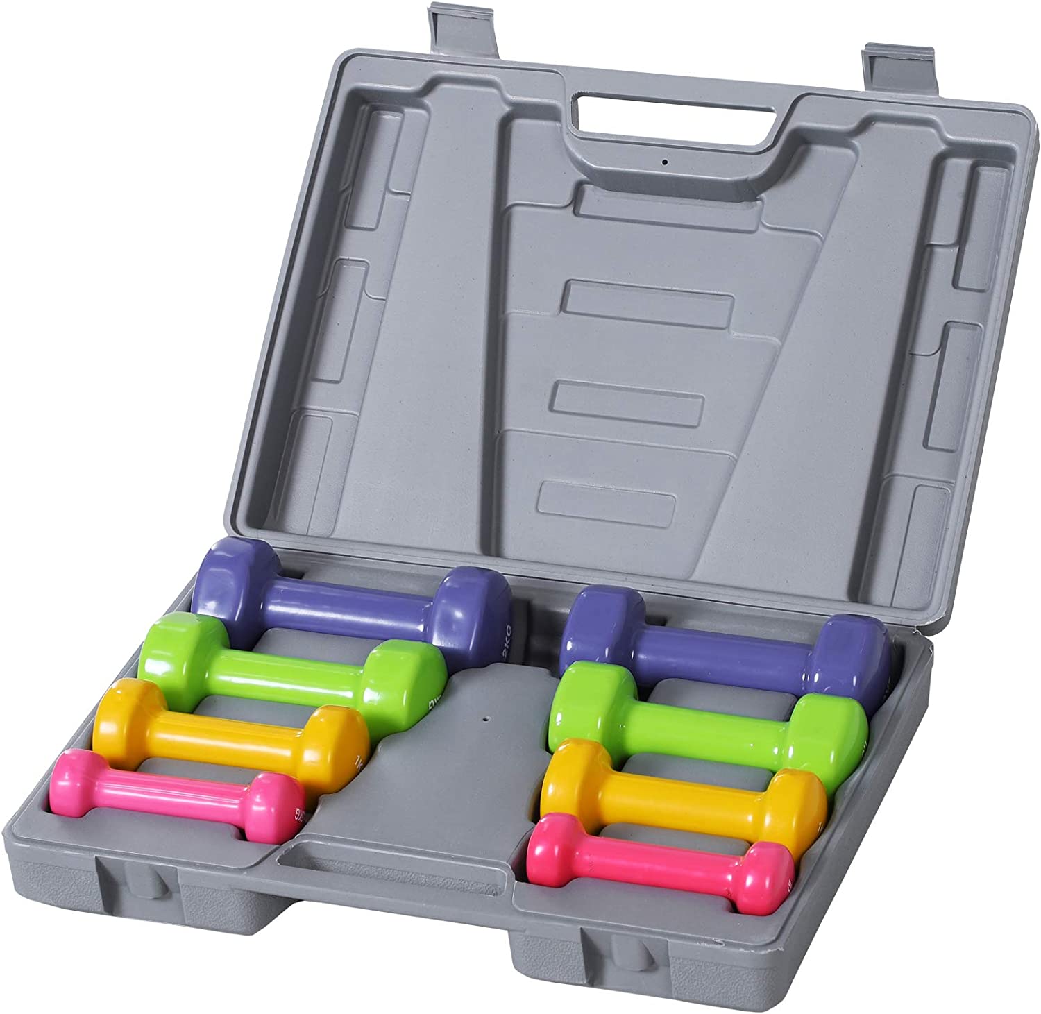 Set 6 Manubri BAKAJI Con Porta Manubri (1,2,3 Kg) - Rivestimento In Gomma Antiscivolo, Per Palestra Casa E Riabilitazione