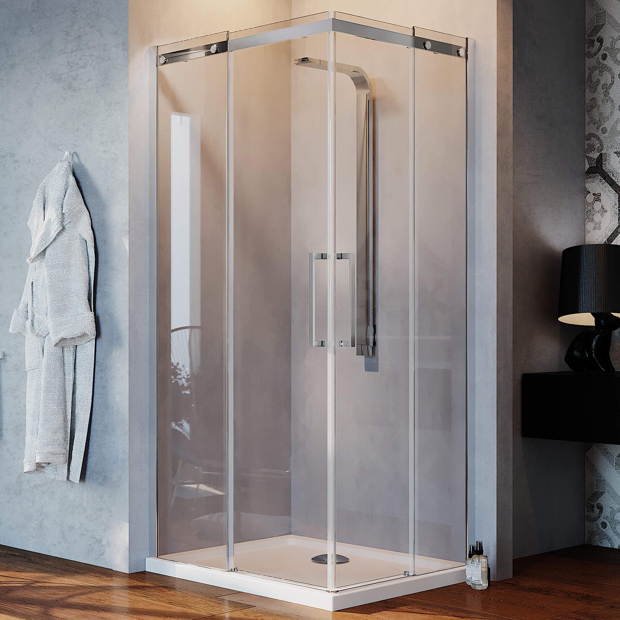 Box Doccia Angolare 70x80 cm 2 Ante Scorrevoli in Cristallo Trasparente 8mm H200 Fosterberg Horsens Sinistro...