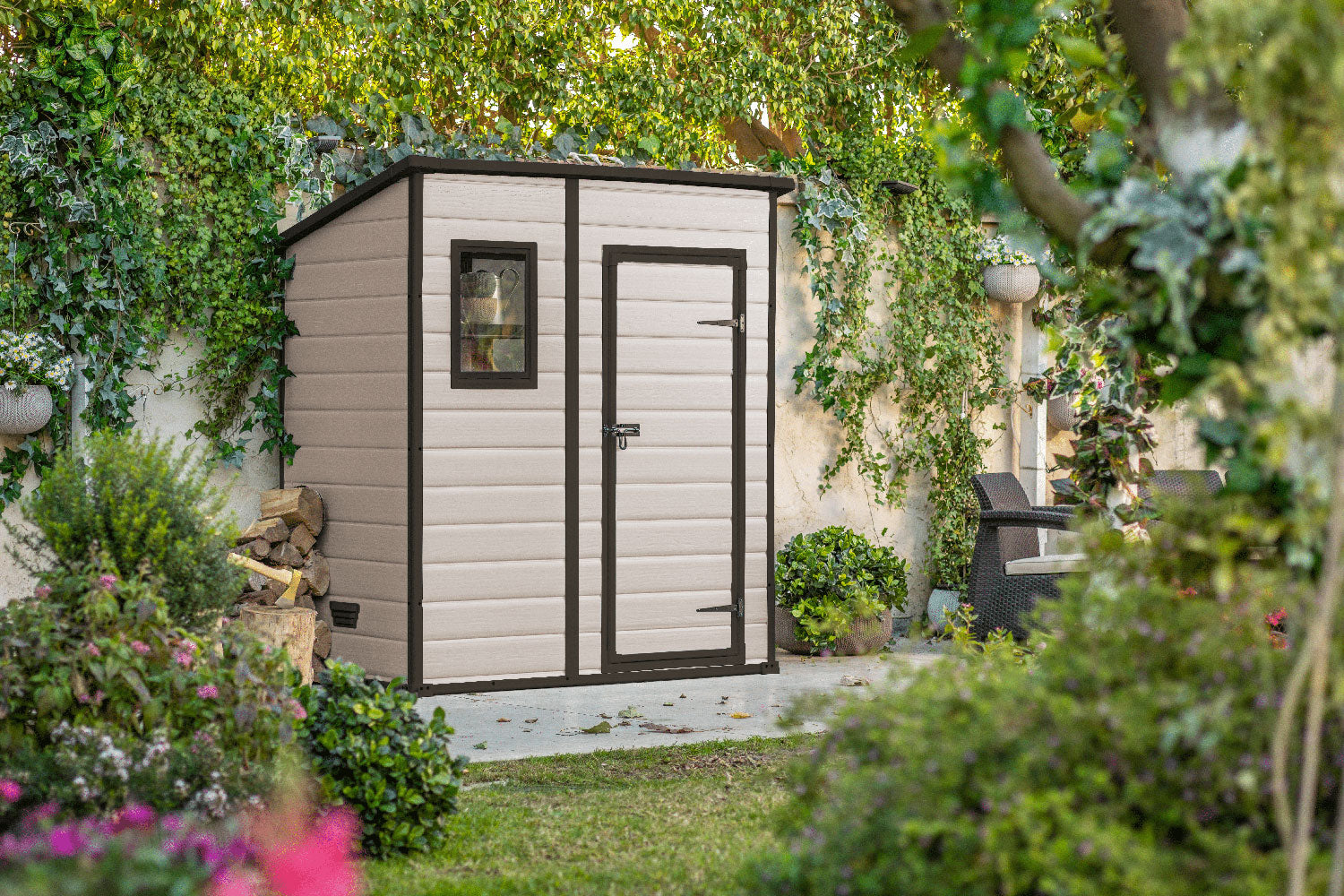 Casetta da Giardino Porta Attrezzi 183,5x111x200,5 cmin Resina Effetto Legno Keter Manor Pent 6x4 Beige...