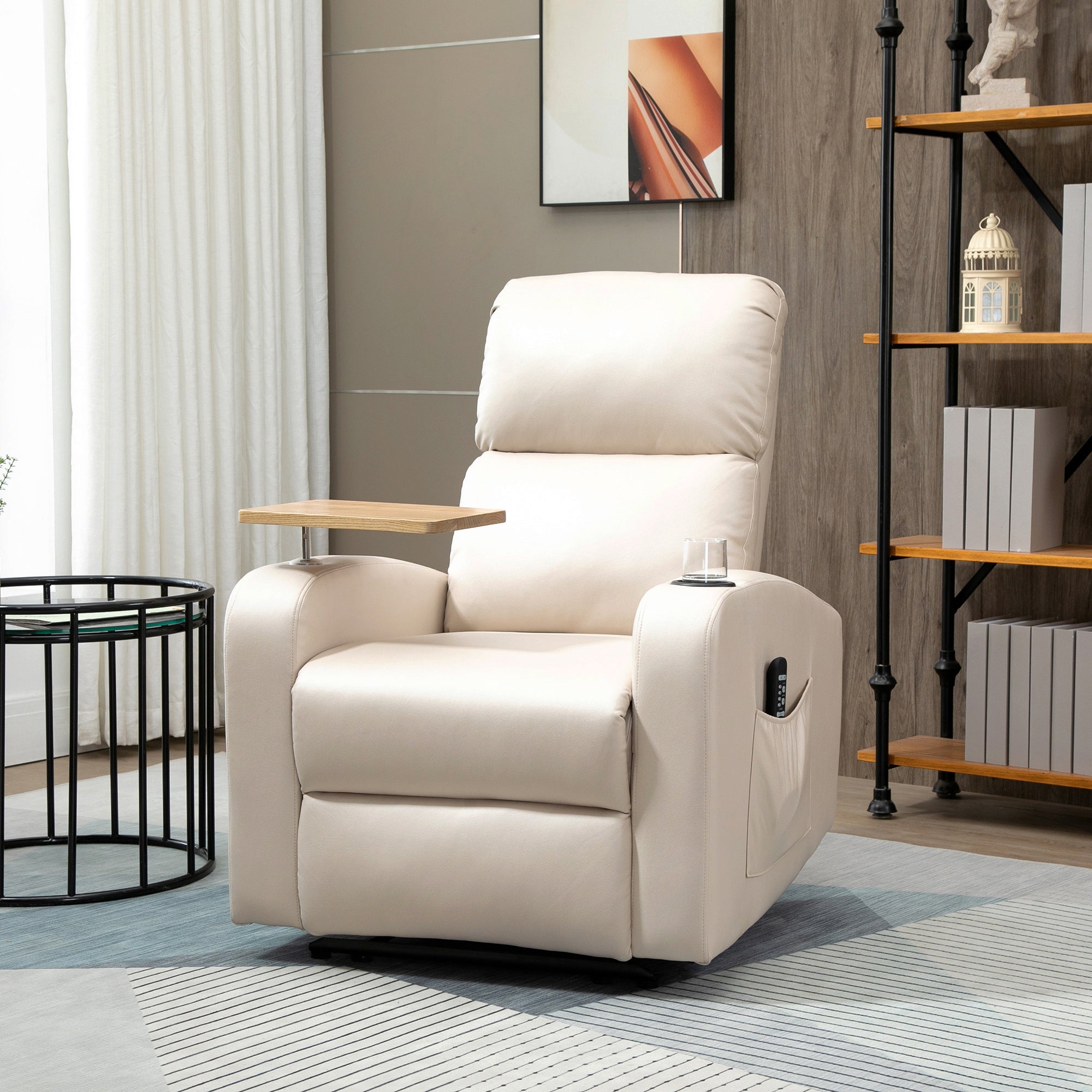 Poltrona Massaggiante e Reclinabile 77x93x105 cm con Tavolino Girevole Beige...